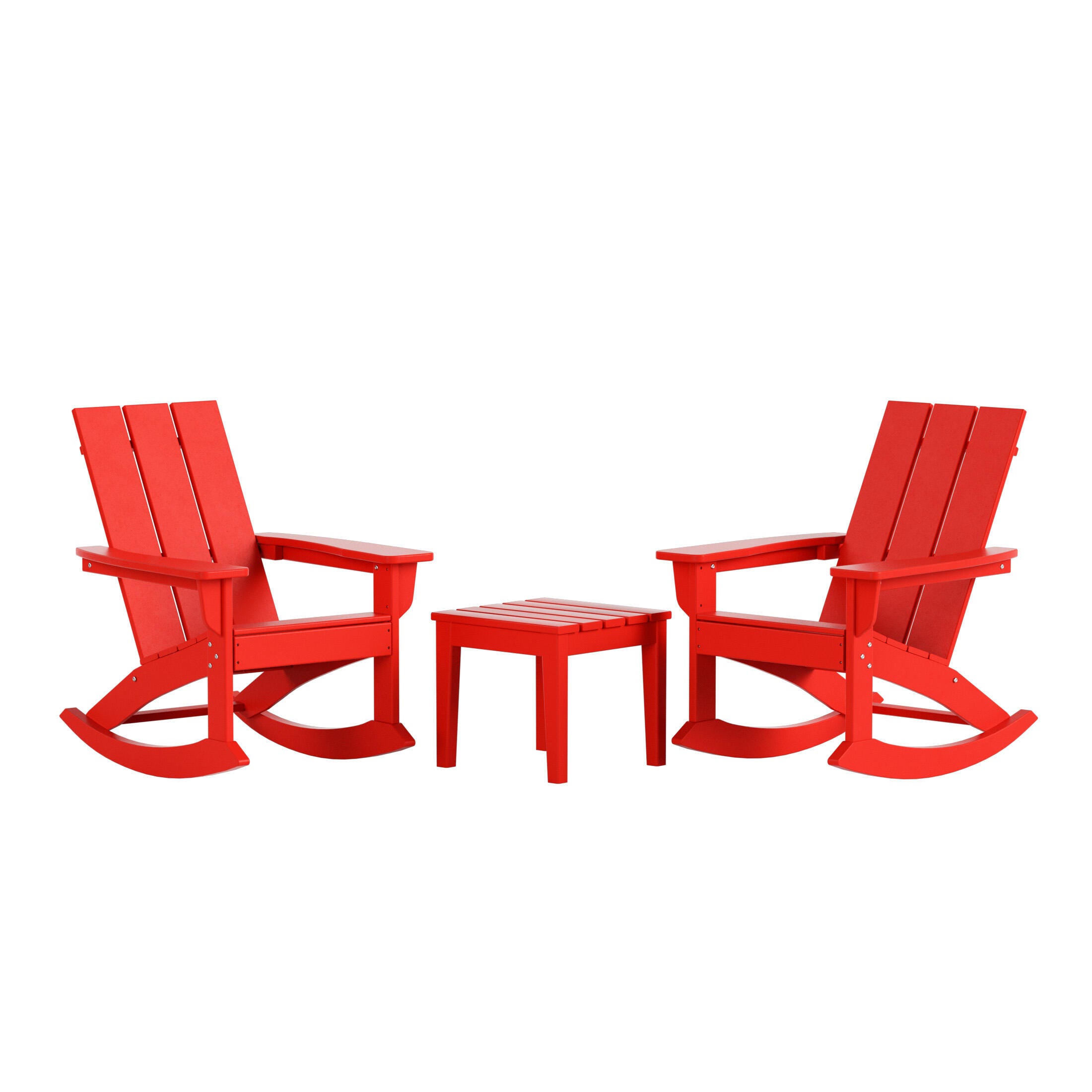 Westin Furniture Shoreside Outdoor Adirondack 2 Chairs with Side Table, Red, large