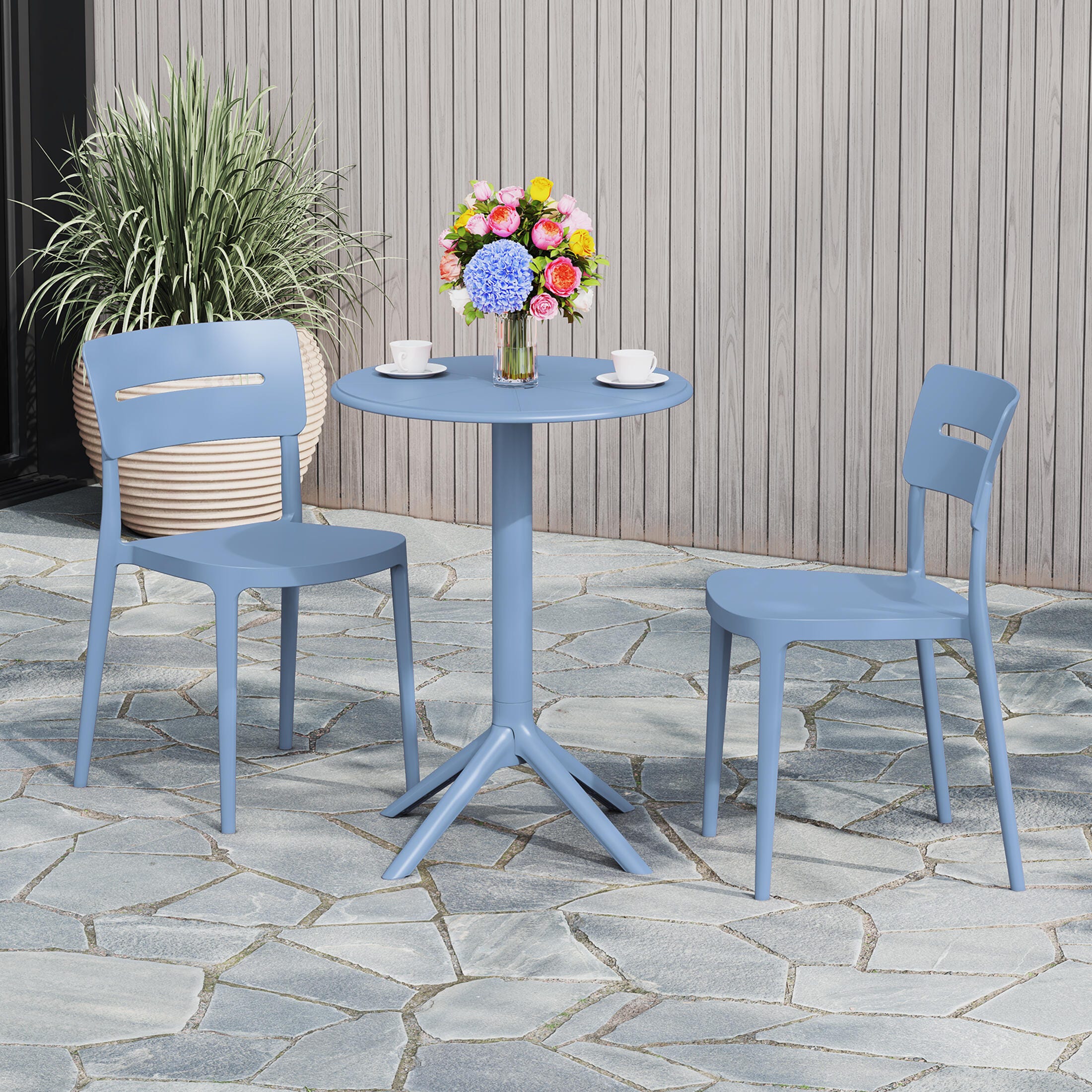 Westin Furniture Meadow Solid Outdoor Dining Table and 2 Chairs, French Blue, large