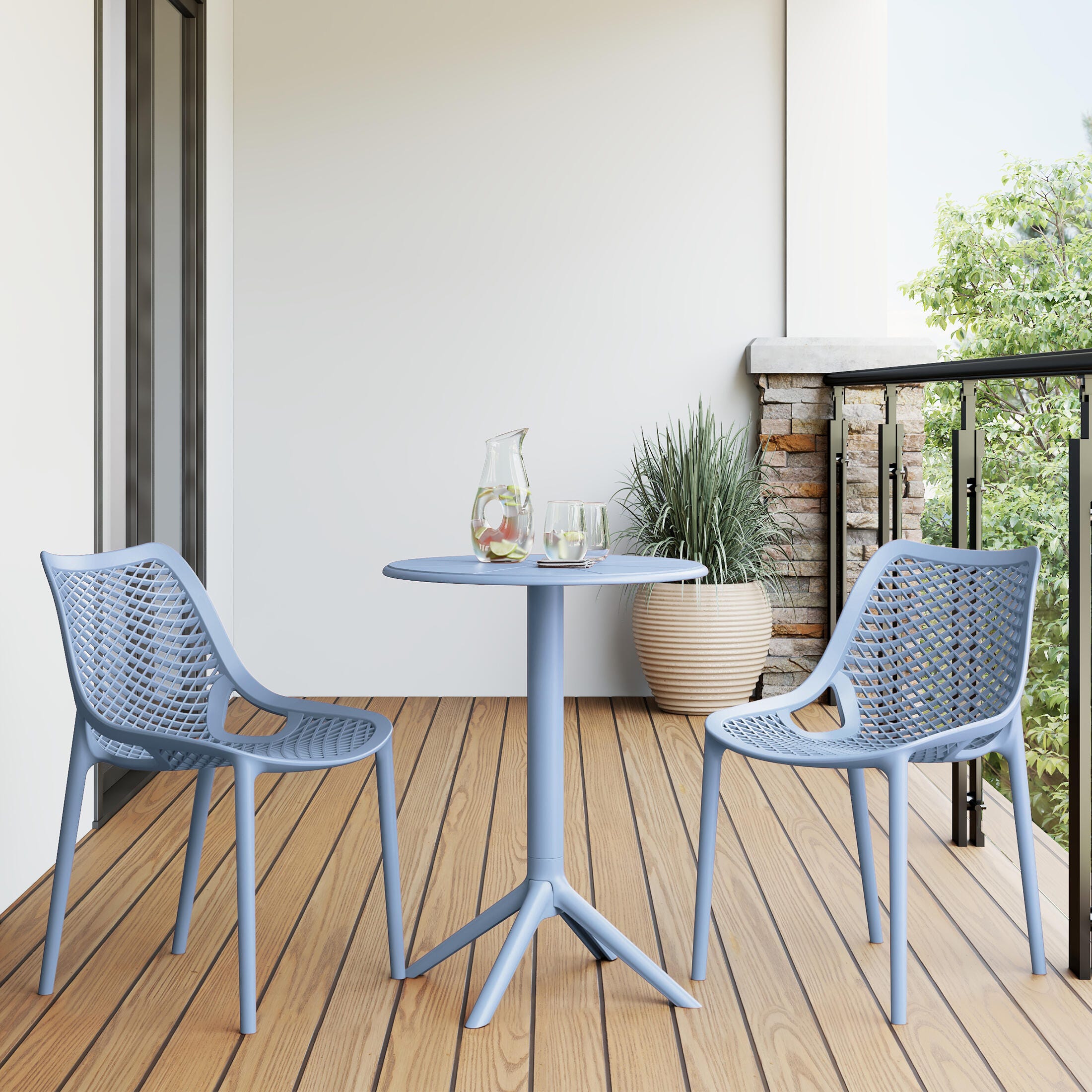 Westin Furniture Rhode Outdoor Dining Table and 2 Chairs, French Blue, large