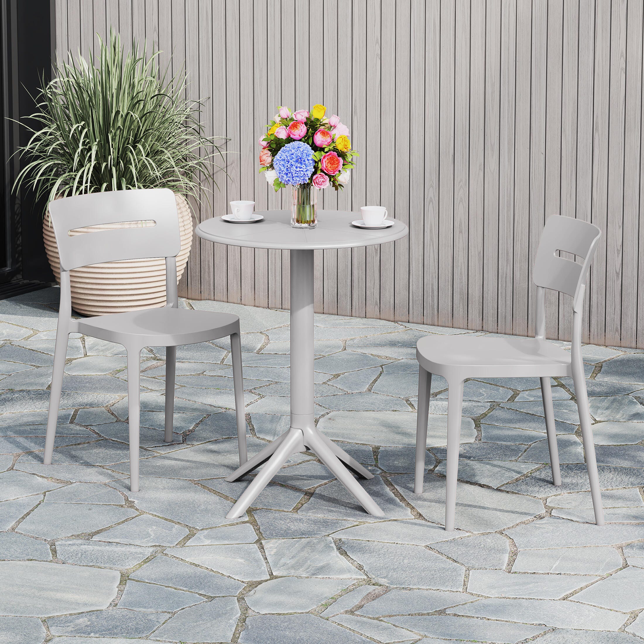 Westin Furniture Meadow Solid Outdoor Dining Table and 2 Chairs, Gray, rollover
