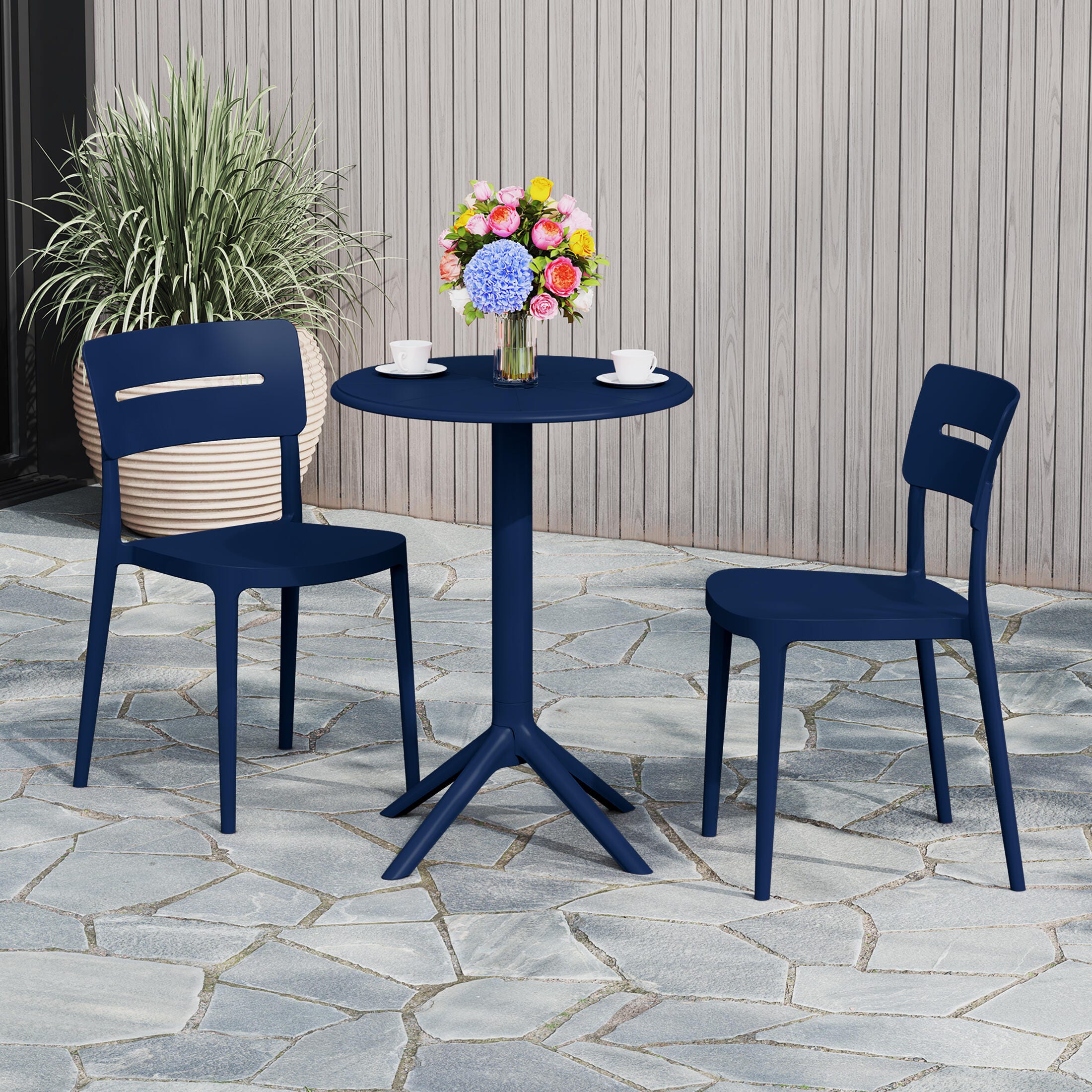 Westin Furniture Meadow Solid Outdoor Dining Table and 2 Chairs, Navy Blue, rollover