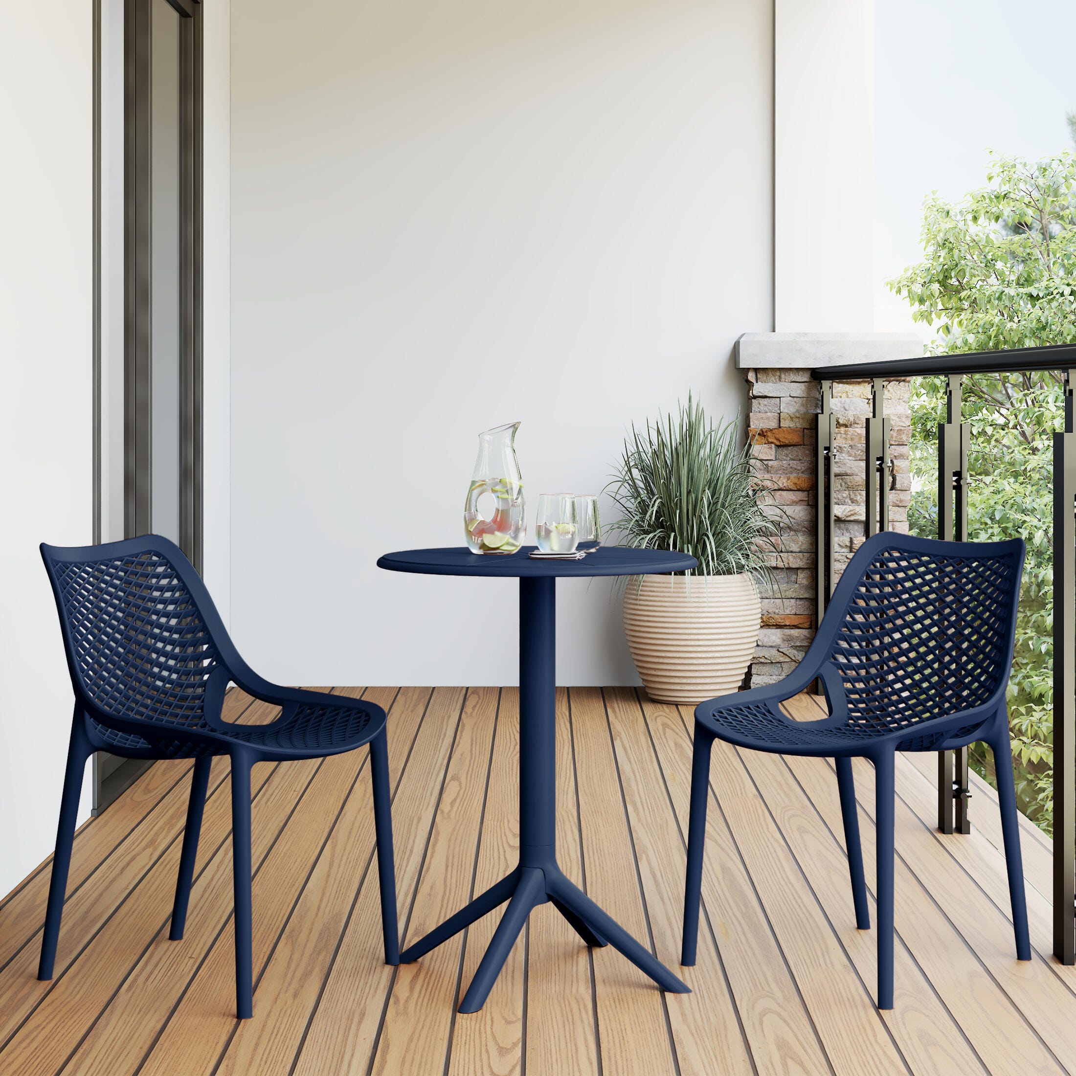 Westin Furniture Rhode Outdoor Dining Table and 2 Chairs, Navy Blue, rollover