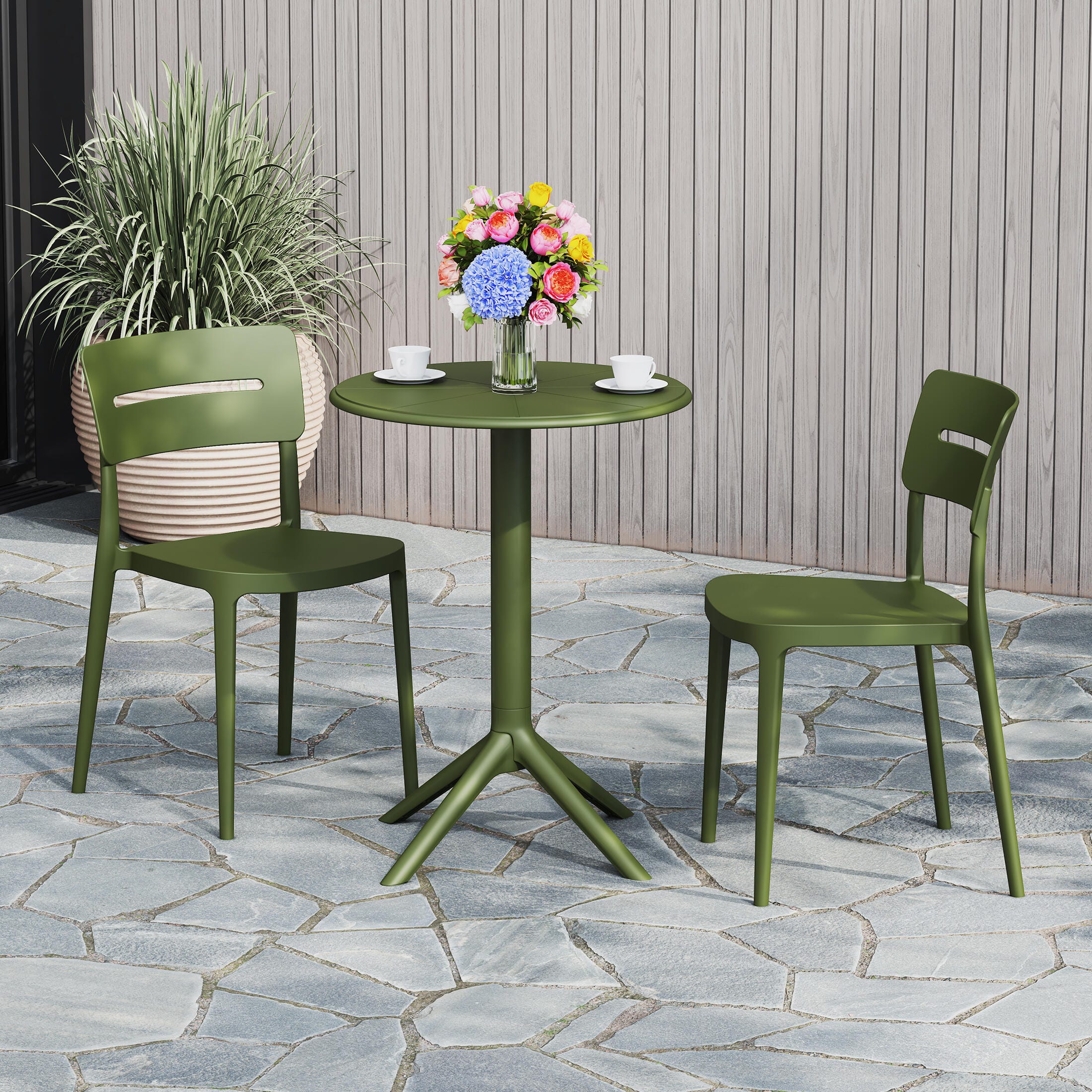 Westin Furniture Meadow Solid Outdoor Dining Table and 2 Chairs, Olive Green, rollover