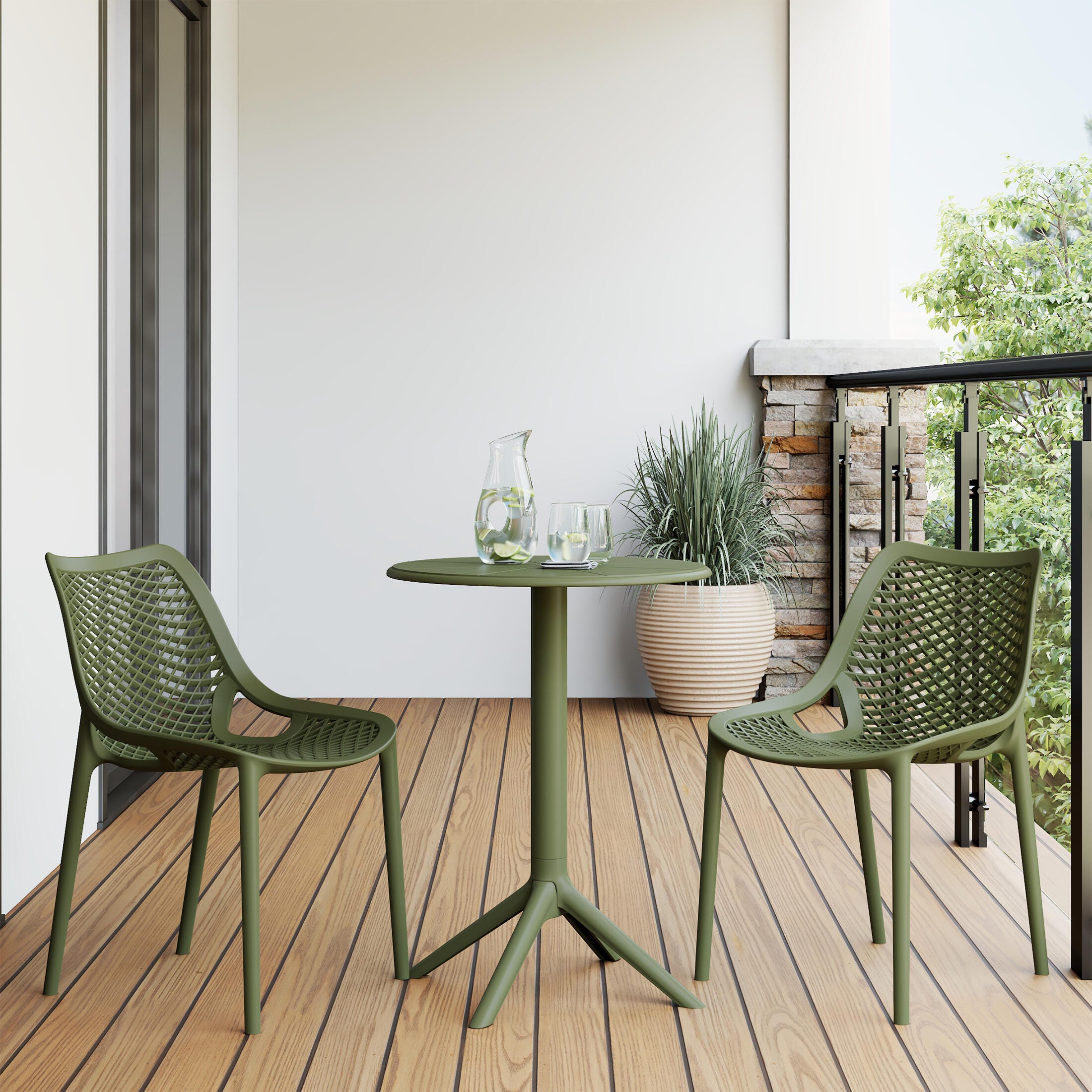 Westin Furniture Rhode Outdoor Dining Table and 2 Chairs, Olive Green, rollover