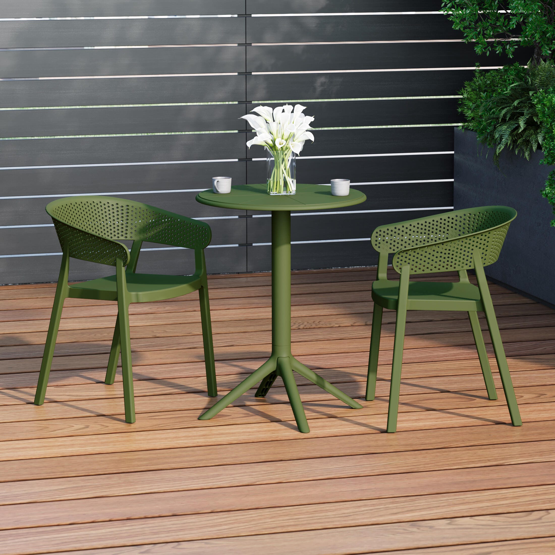 Westin Furniture Cove Outdoor Dining Table and 2 Chairs, Olive Green