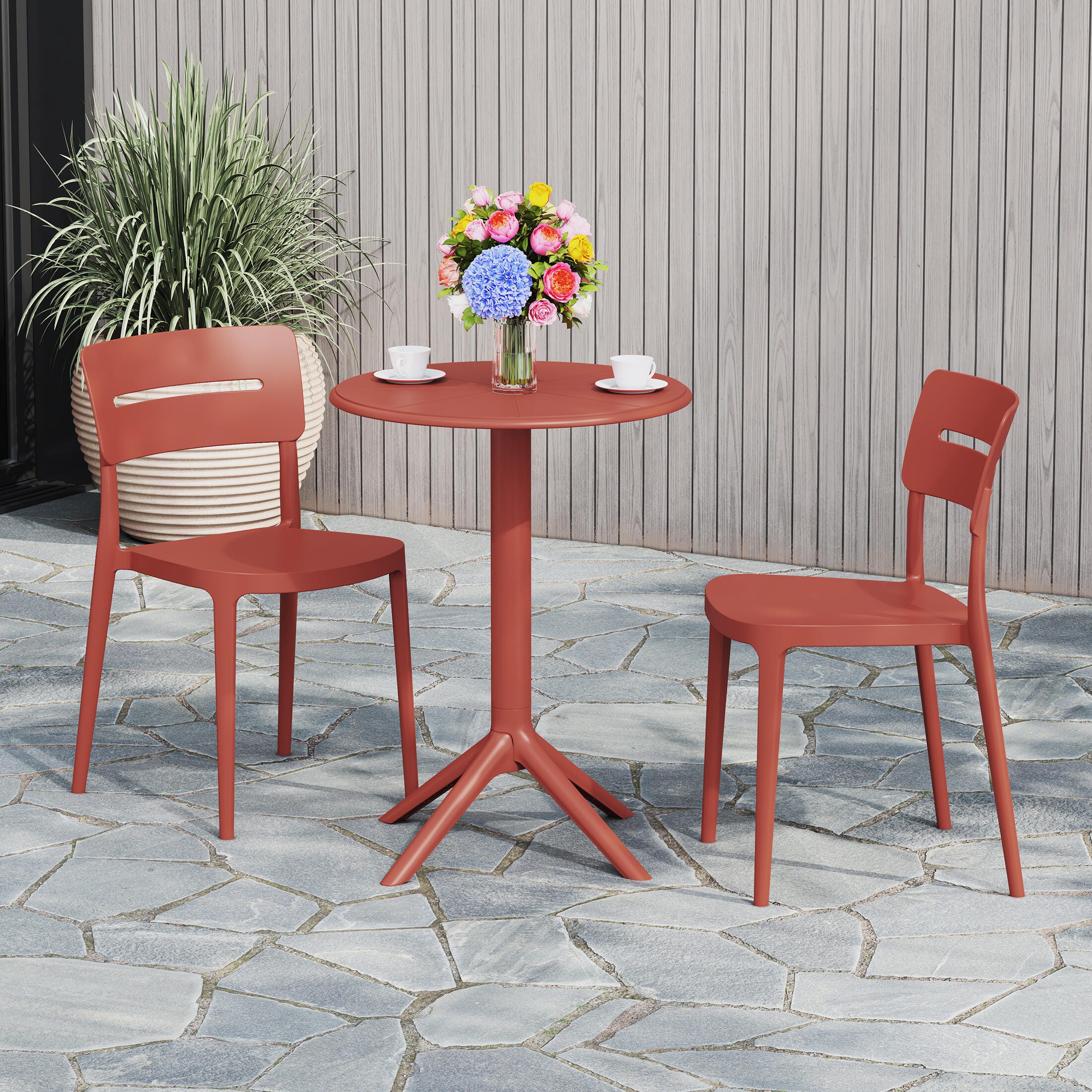 Westin Furniture Meadow Solid Outdoor Dining Table and 2 Chairs, Red, rollover