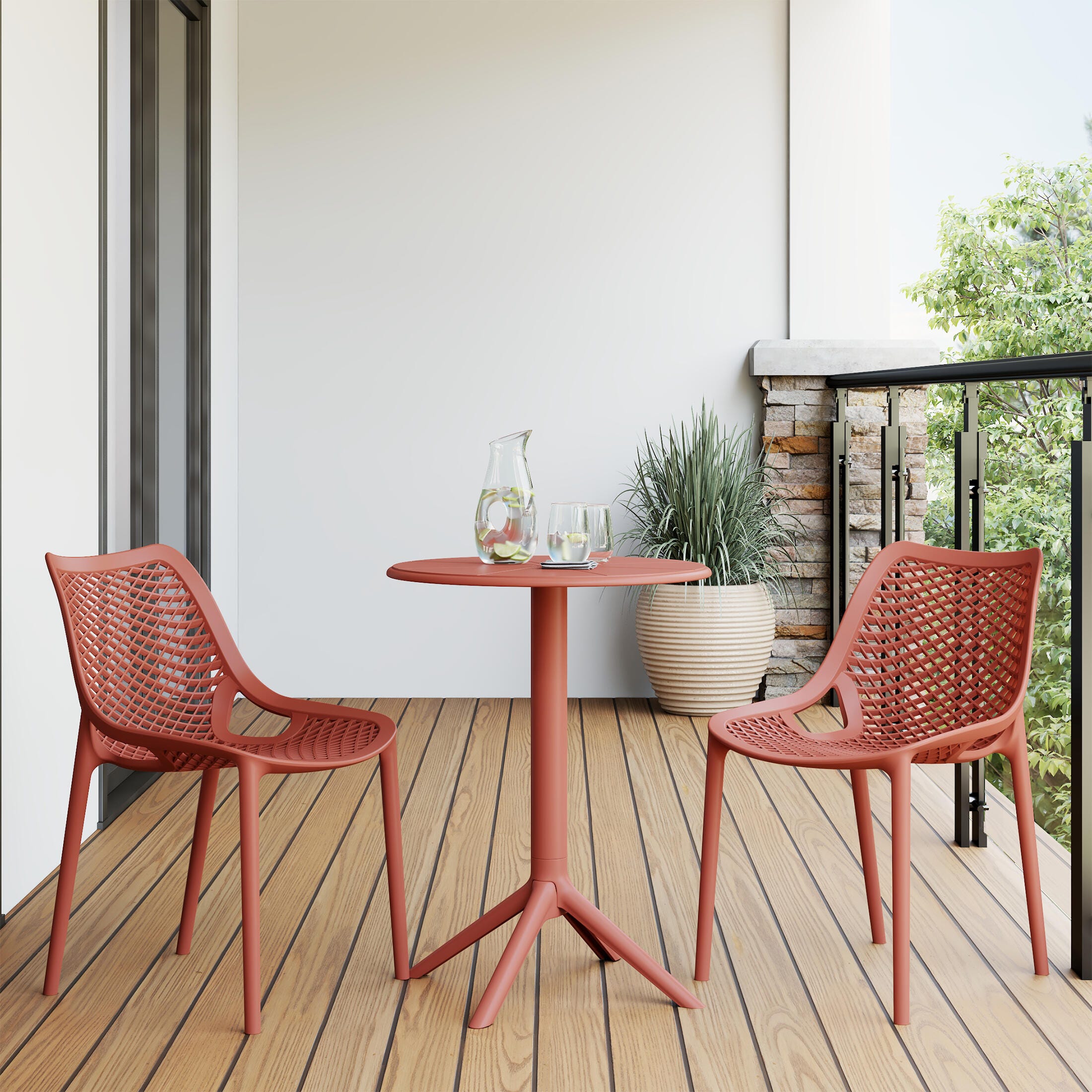 Westin Furniture Rhode Outdoor Dining Table and 2 Chairs, Red, rollover