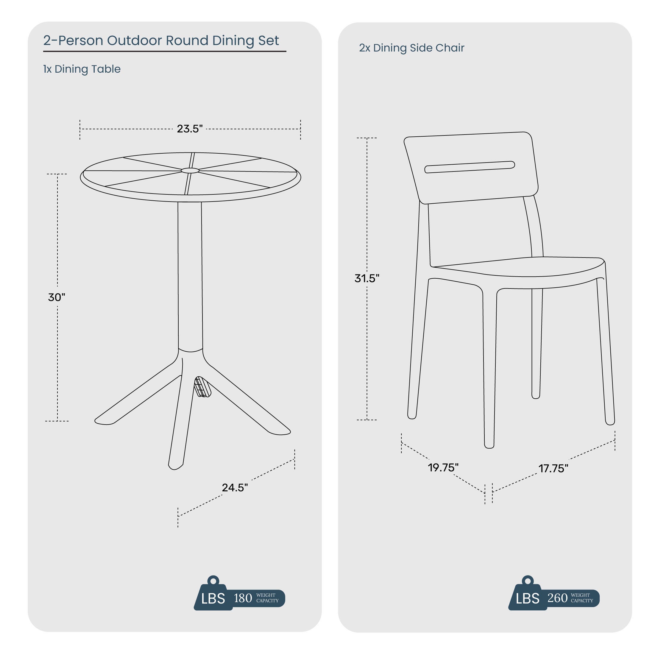 Westin Furniture Meadow Solid Outdoor Dining Table and 2 Chairs, Sand, large