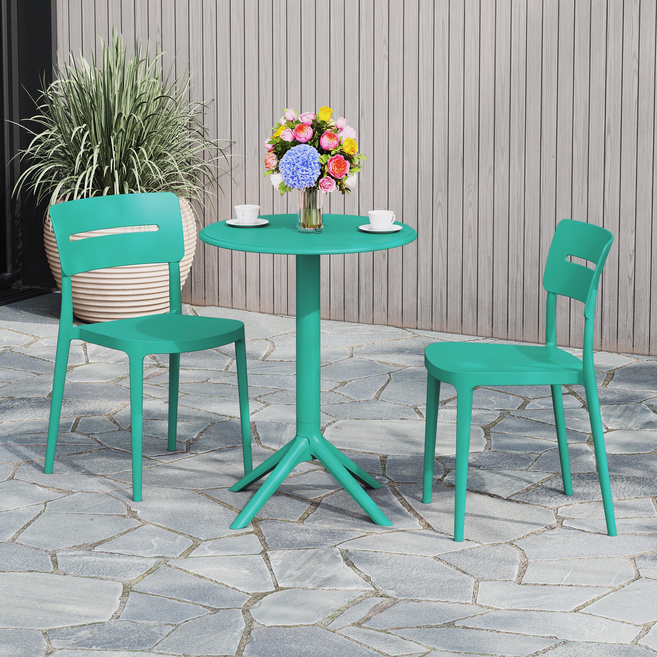 Westin Furniture Meadow Solid Outdoor Dining Table and 2 Chairs, Turquoise, large