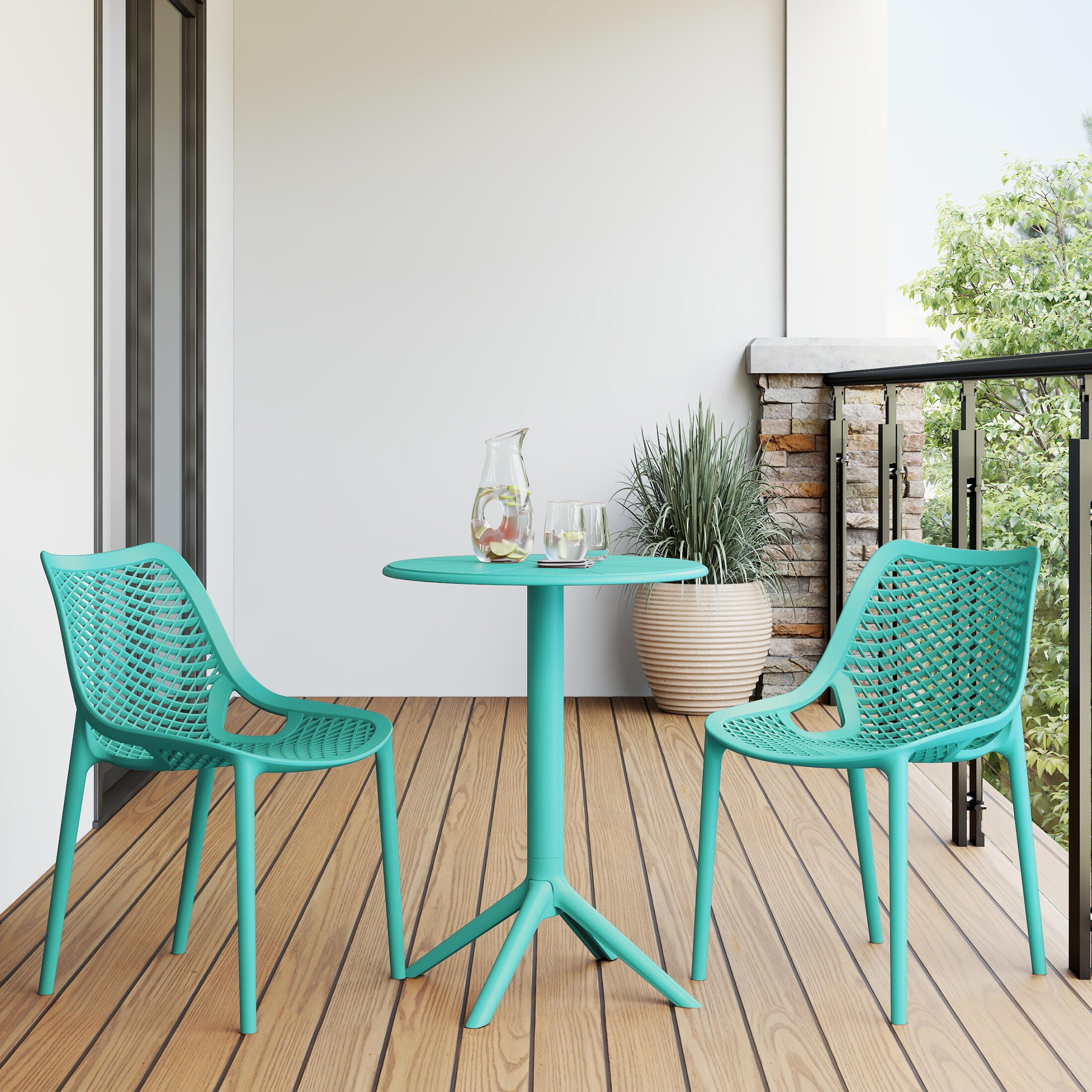 Westin Furniture Rhode Outdoor Dining Table and 2 Chairs, Turquoise, large