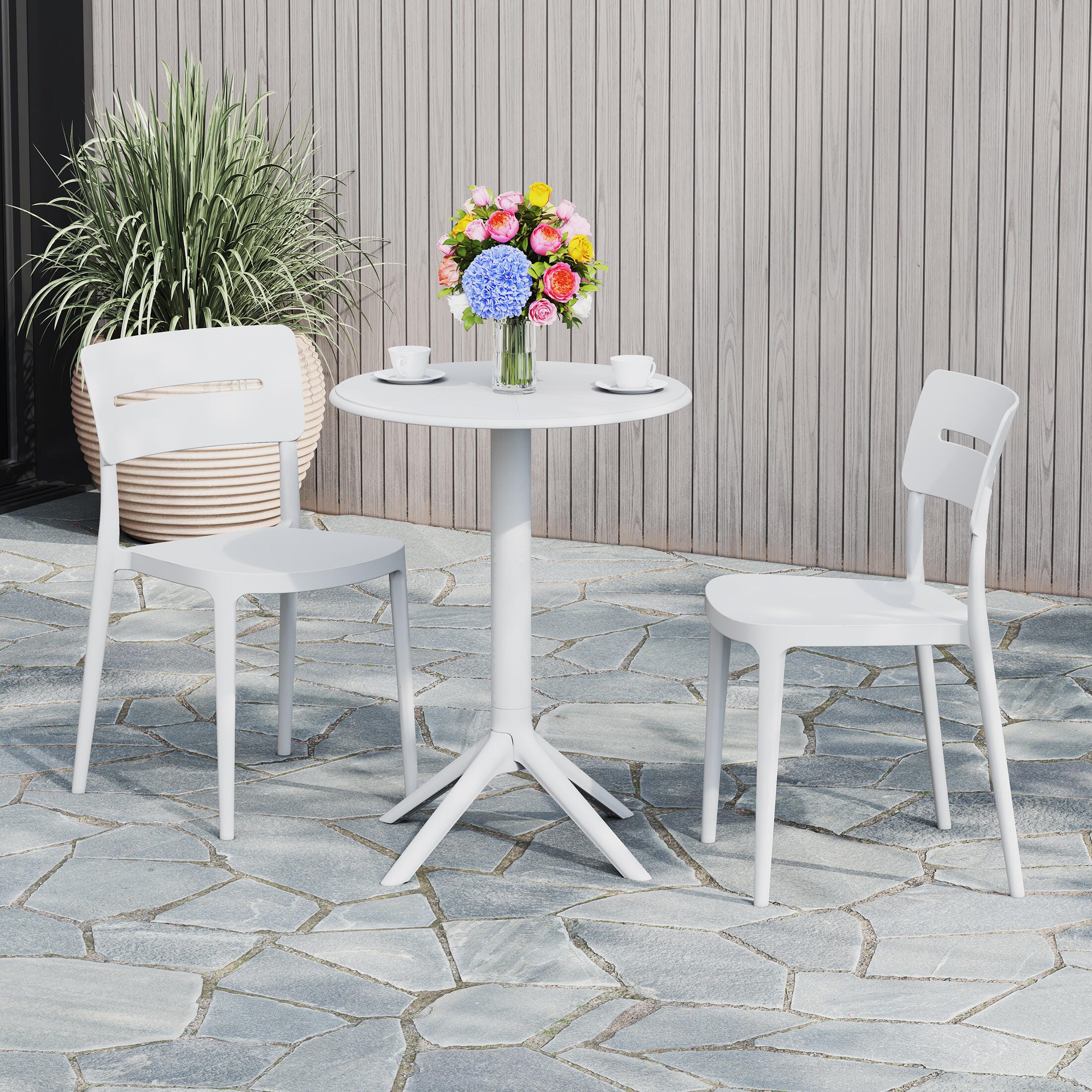 Westin Furniture Meadow Solid Outdoor Dining Table and 2 Chairs, White, rollover