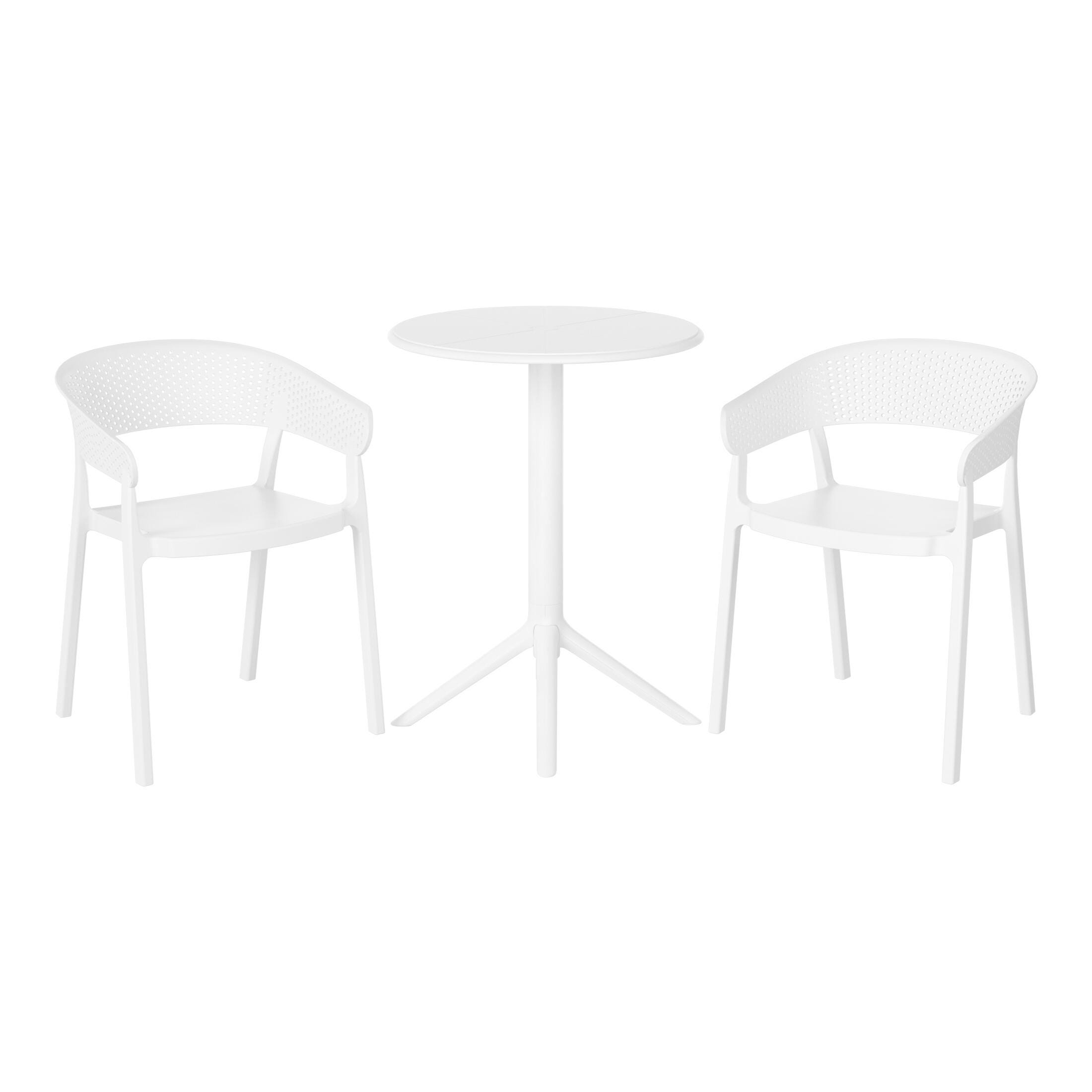 Westin Furniture Cove Outdoor Dining Table and 2 Chairs, White, large