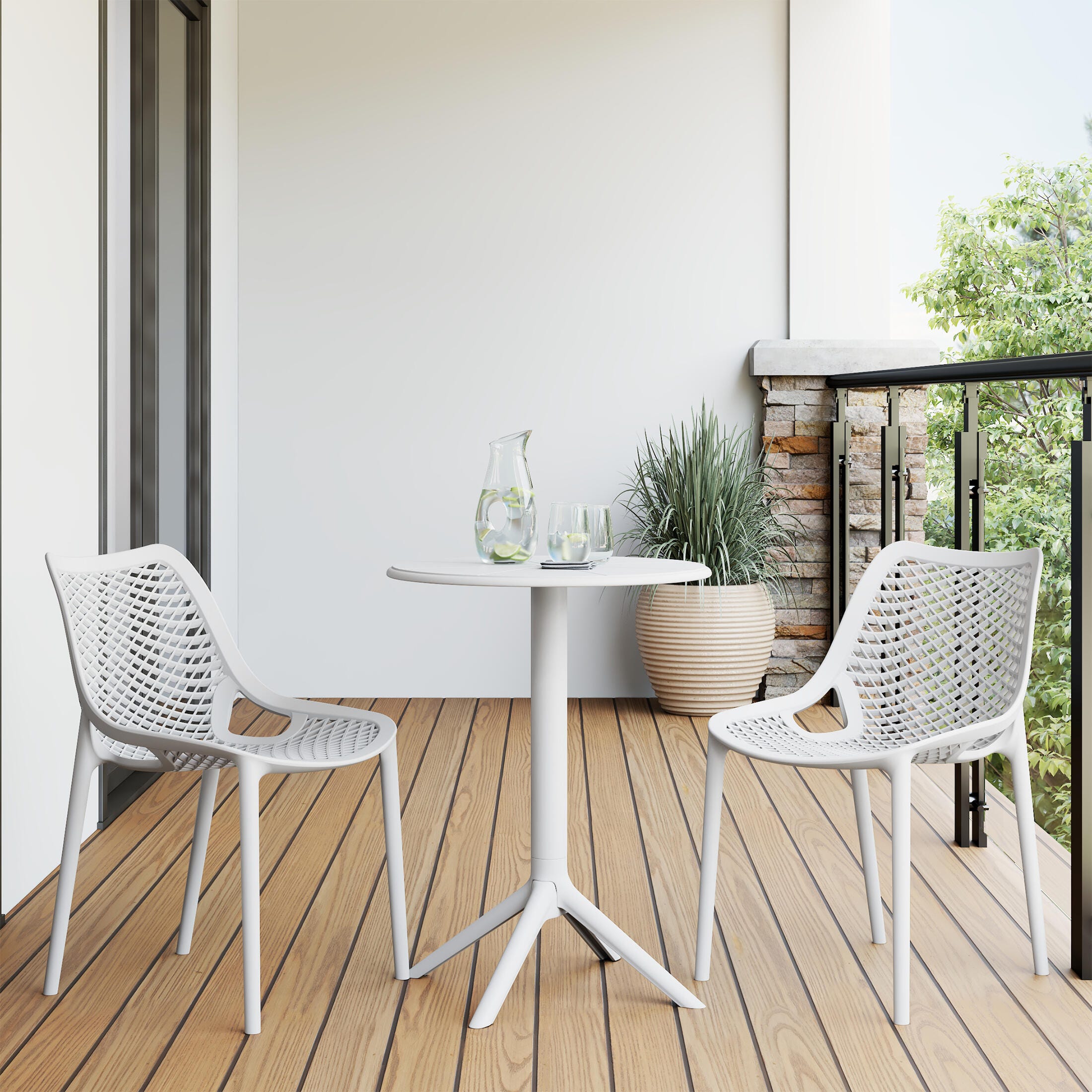Westin Furniture Rhode Outdoor Dining Table and 2 Chairs, White, rollover