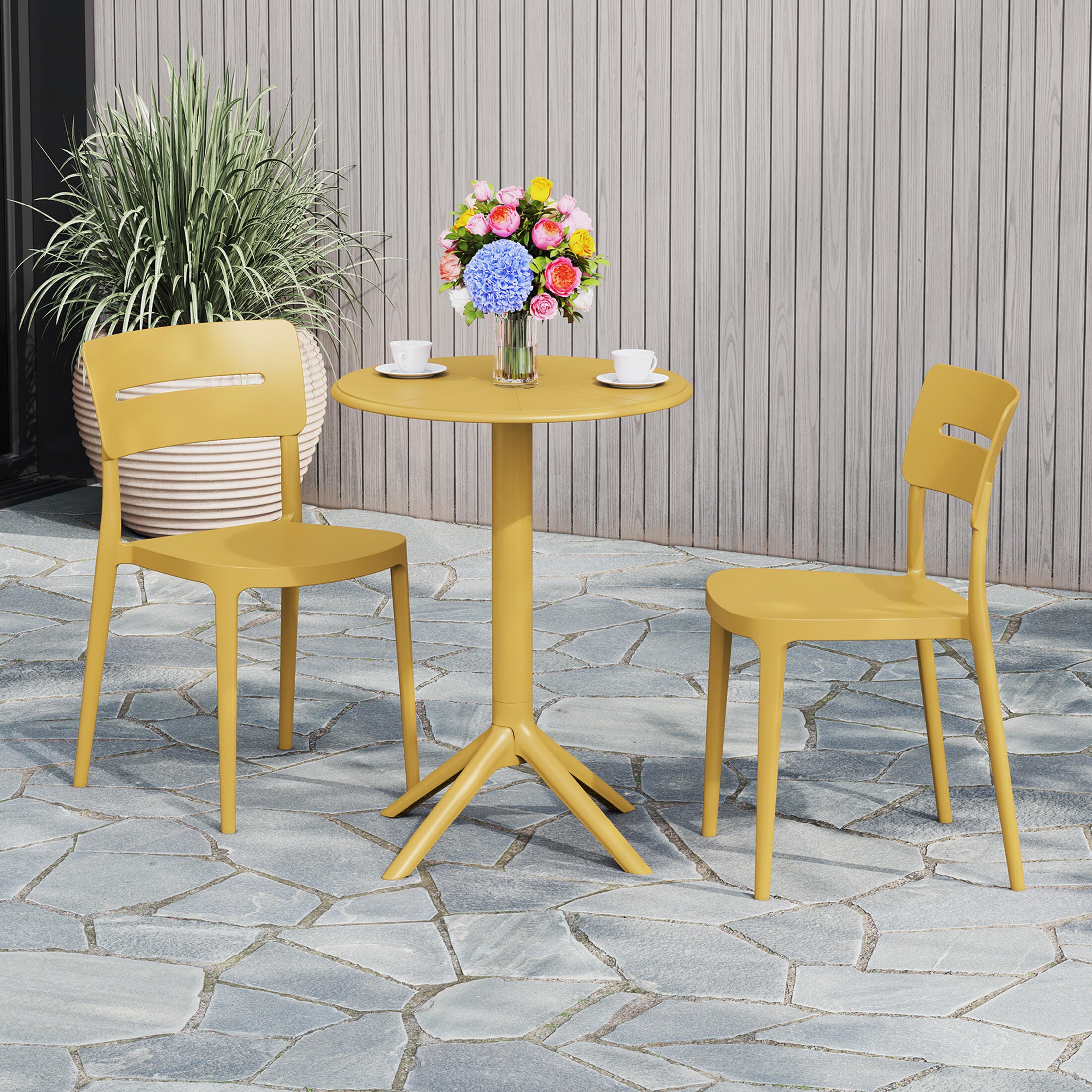 Westin Furniture Meadow Solid Outdoor Dining Table and 2 Chairs, Yellow, rollover
