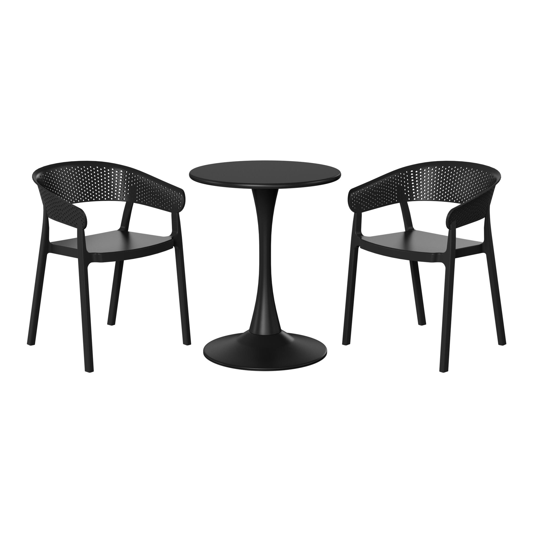 Westin Furniture Cove Solid Outdoor Dining Table and 2 Chairs, Black, large