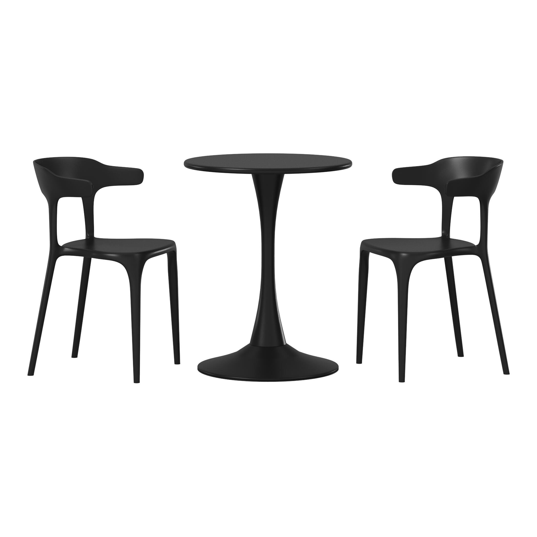 Westin Furniture Marina Outdoor Dining Table and 2 Chairs, Black, large