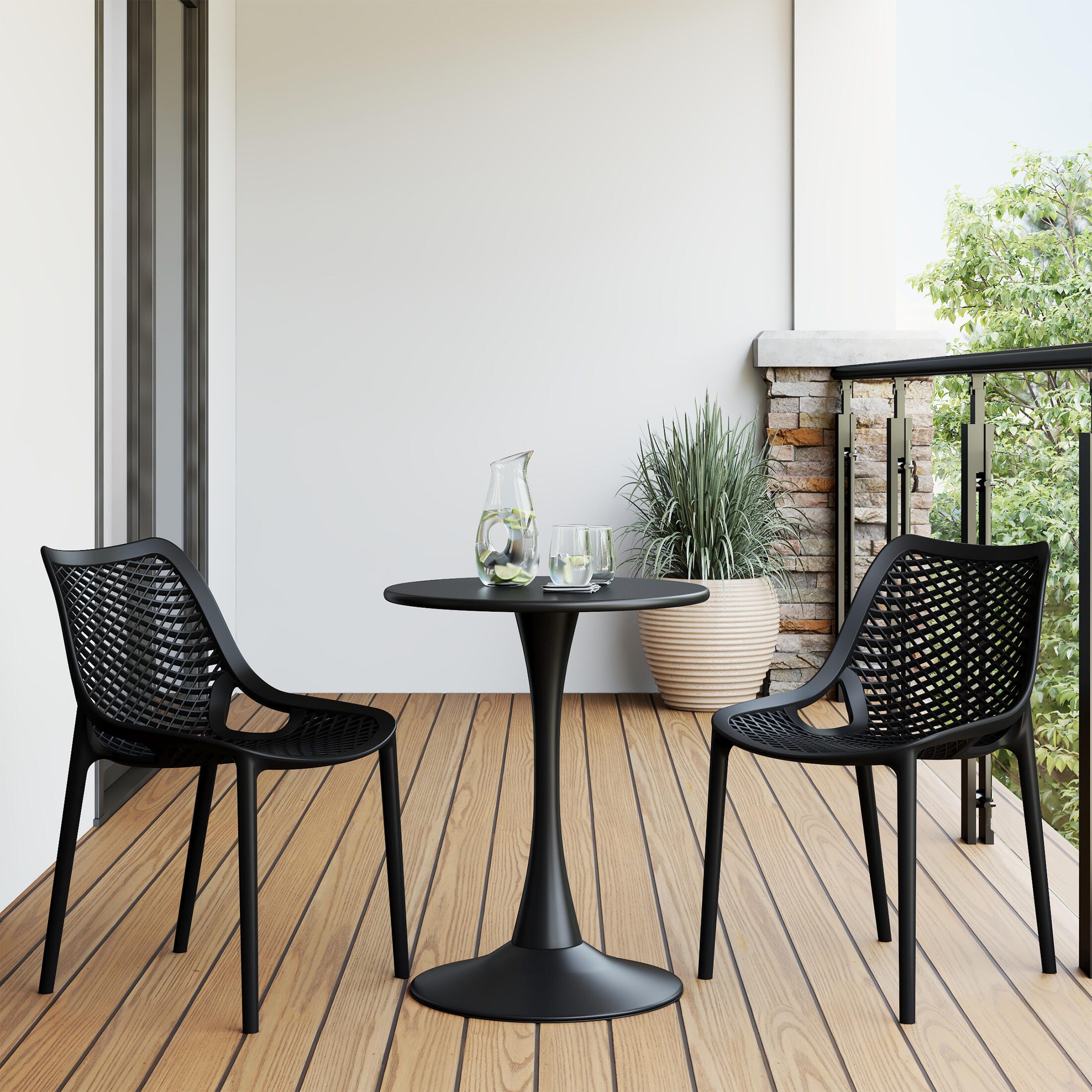 Westin Furniture Rhode Solid Outdoor Dining Table and 2 Chairs, Black, rollover