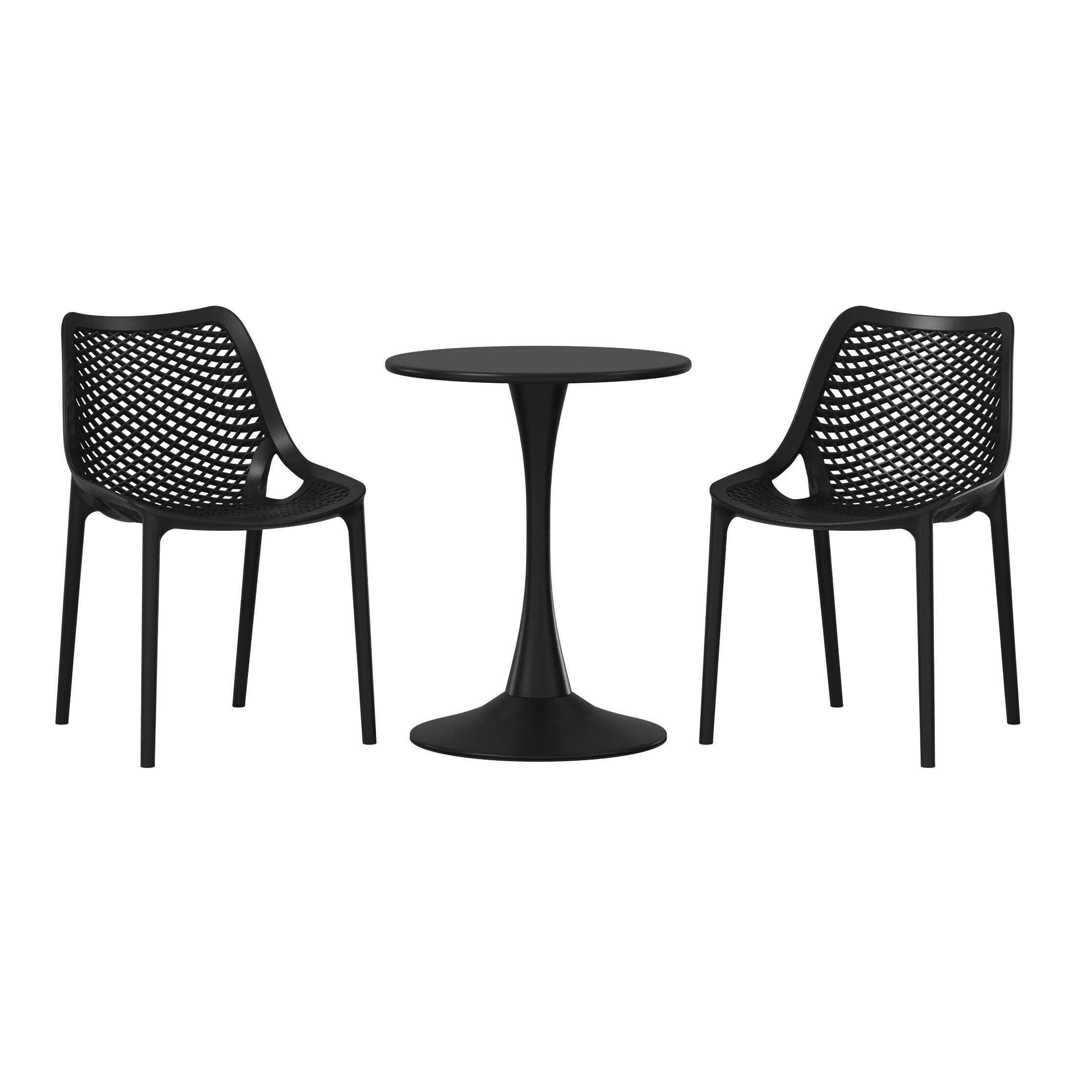 Westin Furniture Rhode Solid Outdoor Dining Table and 2 Chairs, Black, large