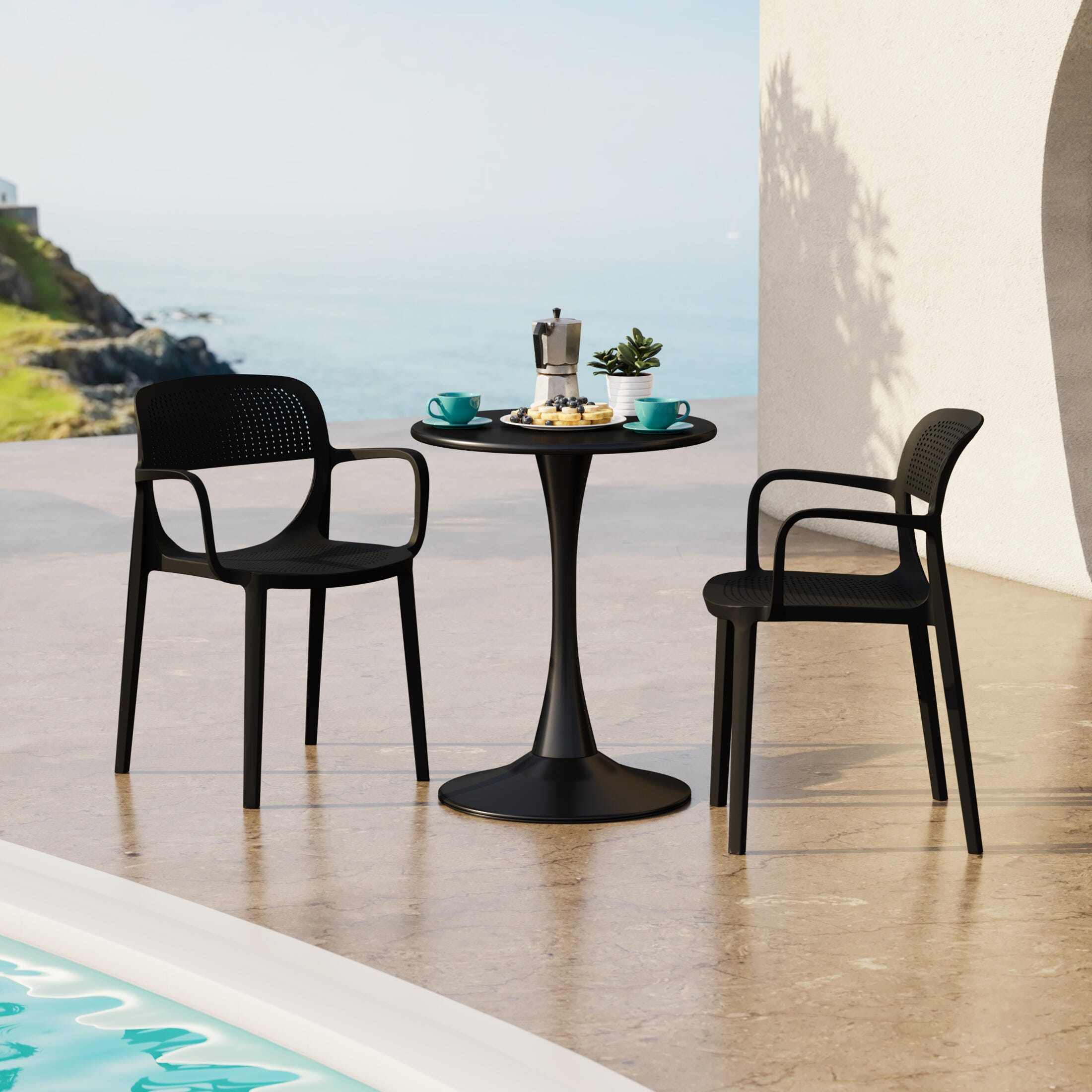 Westin Furniture Azure Outdoor Dining Table and 2 Chairs, Black, rollover