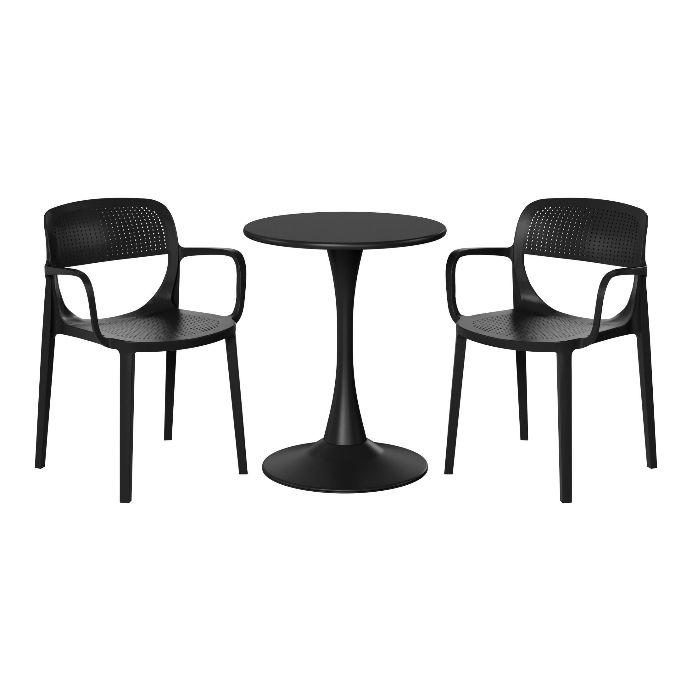 Westin Furniture Azure Outdoor Dining Table and 2 Chairs, Black, large