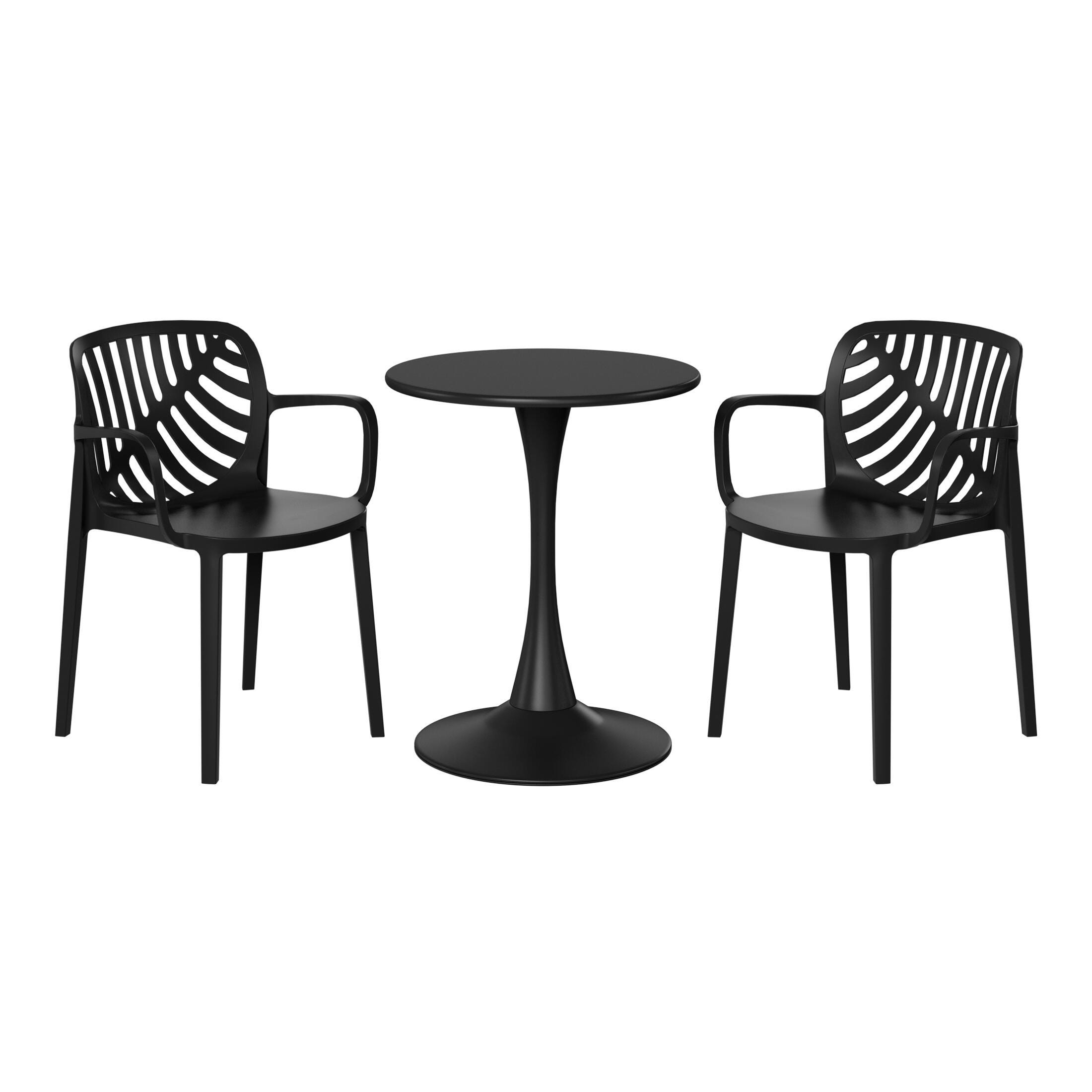 Westin Furniture Haven Solid Outdoor Dining Table and 2 Chairs, Black, large
