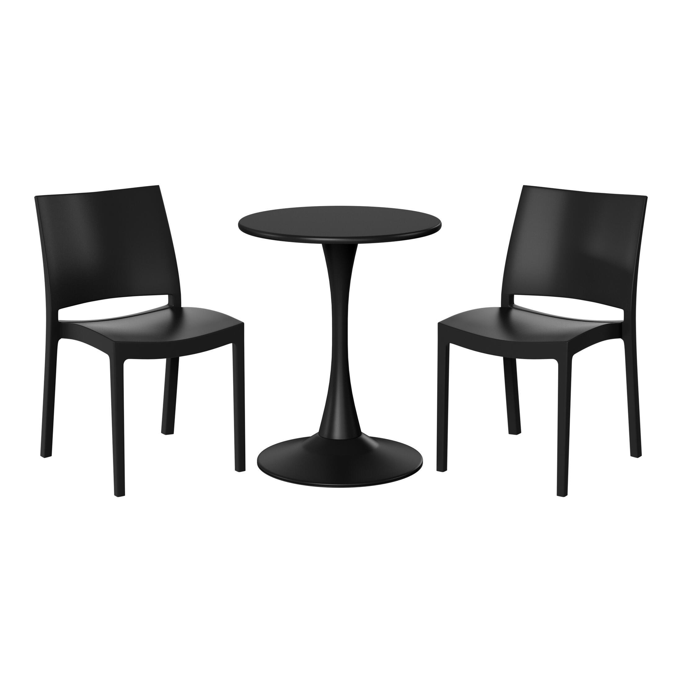 Westin Furniture Marbella Outdoor Dining Table and 2 Chairs, Black, large