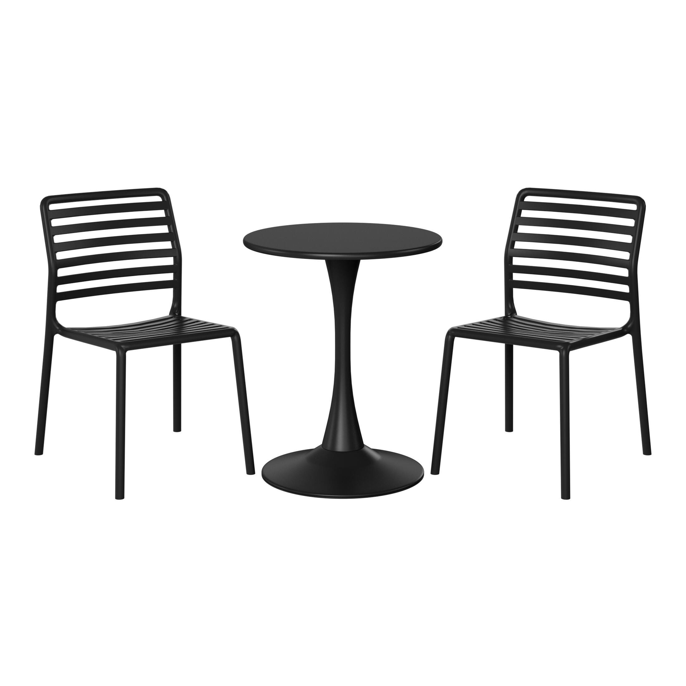Westin Furniture Juniper Outdoor Dining Table and 2 Chairs, Black, large