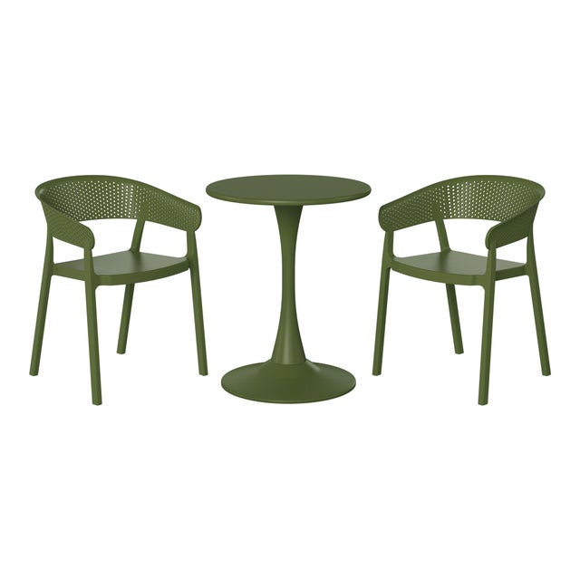 Westin Furniture Cove Solid Outdoor Dining Table and 2 Chairs, Olive Green
