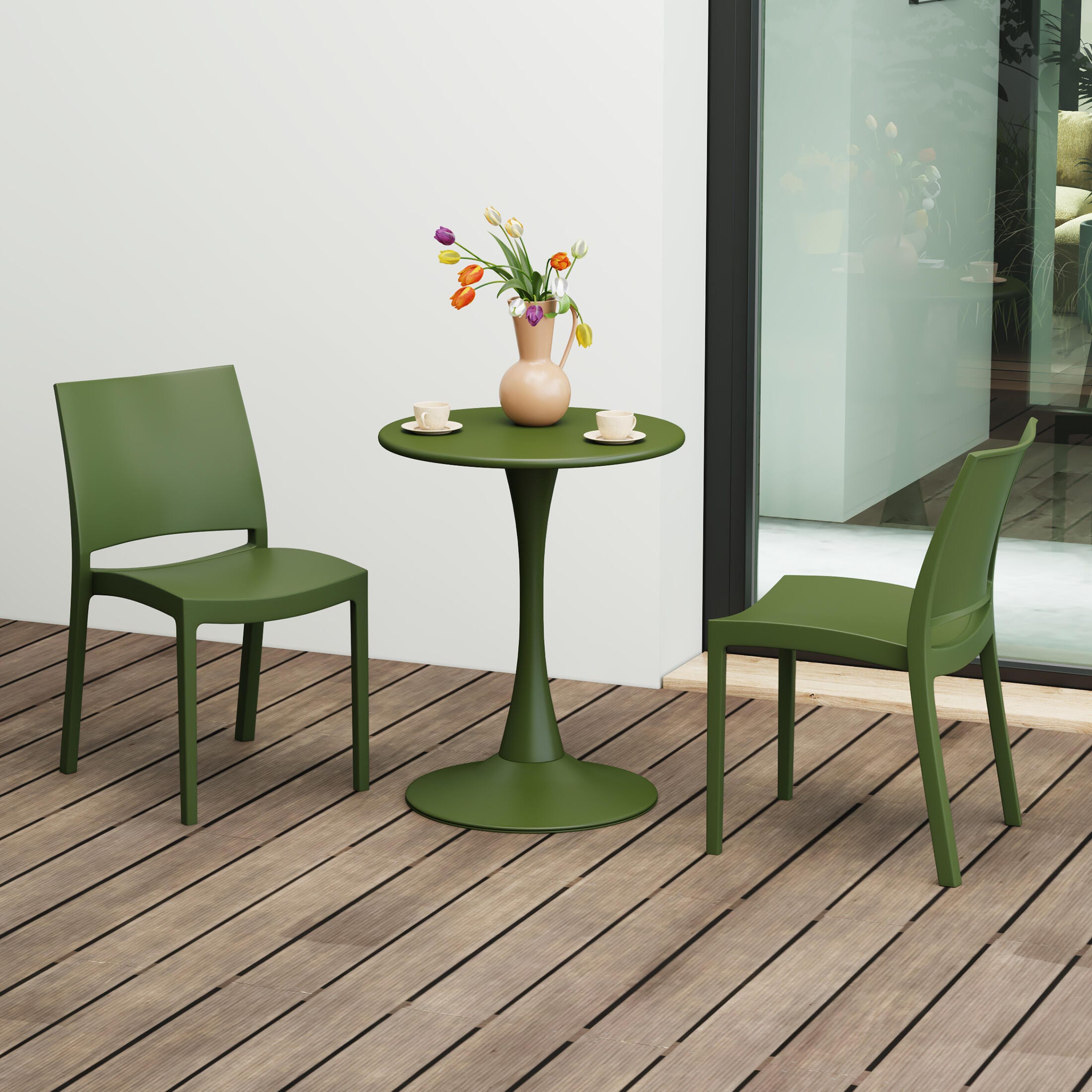 Westin Furniture Marbella Outdoor Dining Table and 2 Chairs, Olive Green, rollover