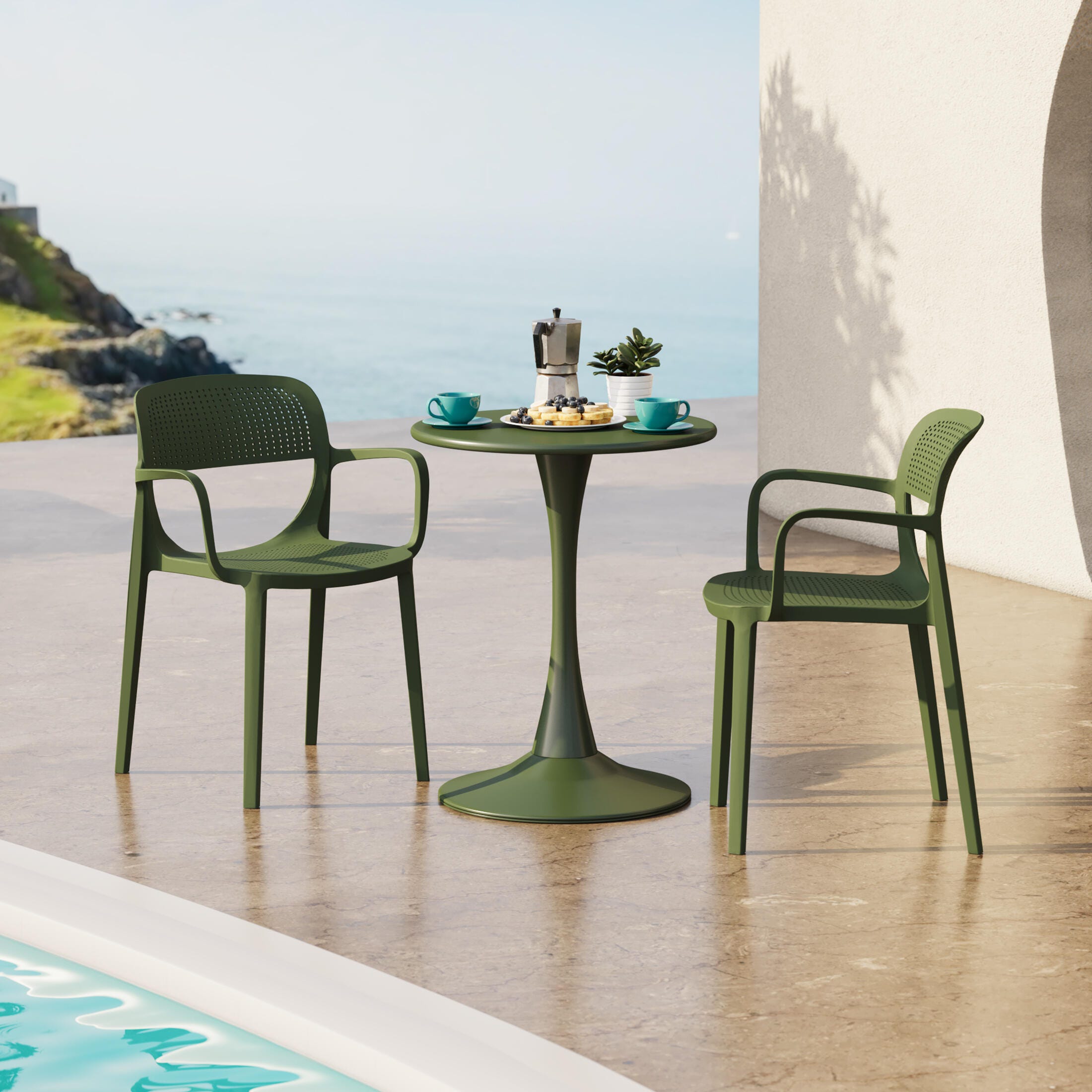 Westin Furniture Azure Outdoor Dining Table and 2 Chairs, Olive Green, rollover
