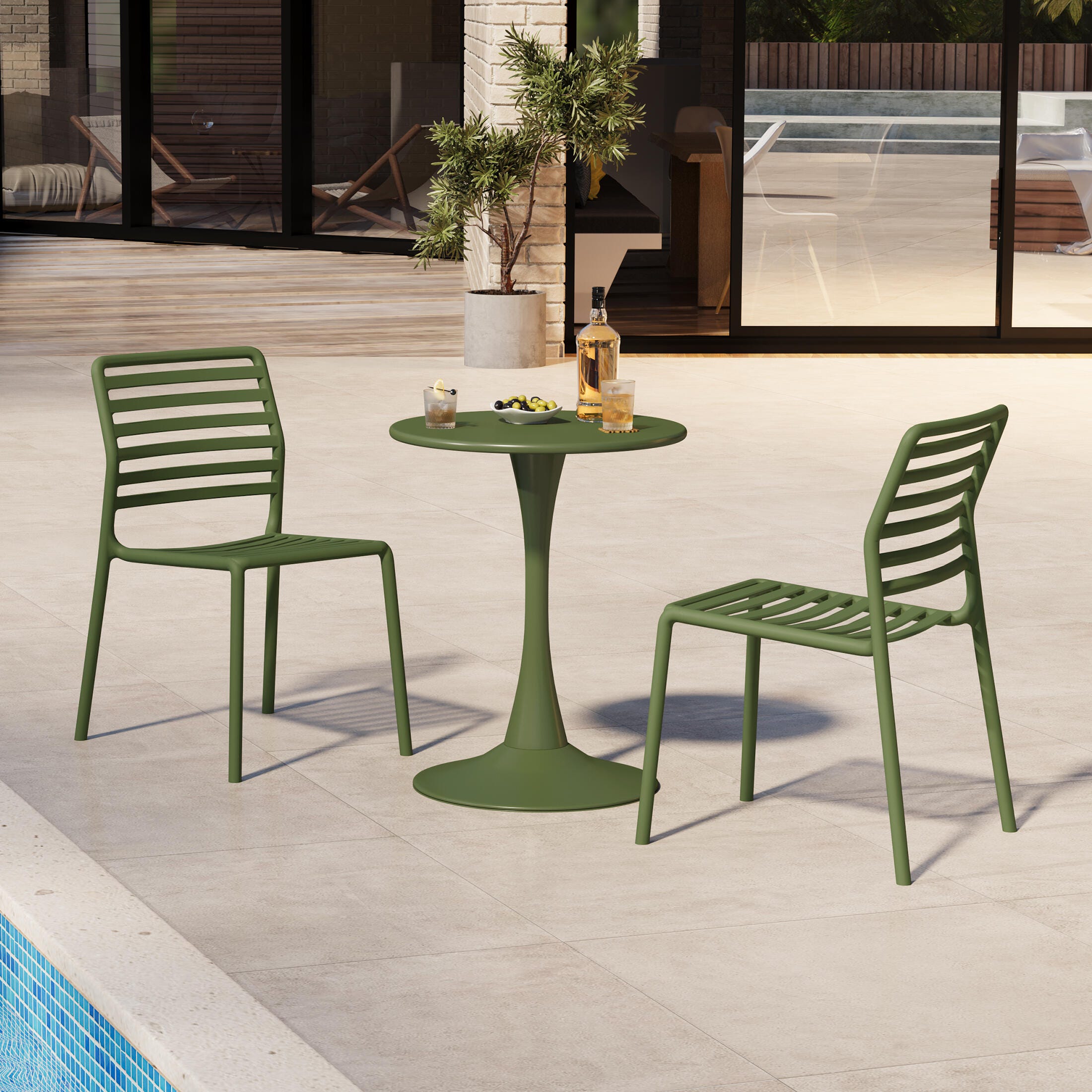 Westin Furniture Juniper Outdoor Dining Table and 2 Chairs, Olive Green, rollover