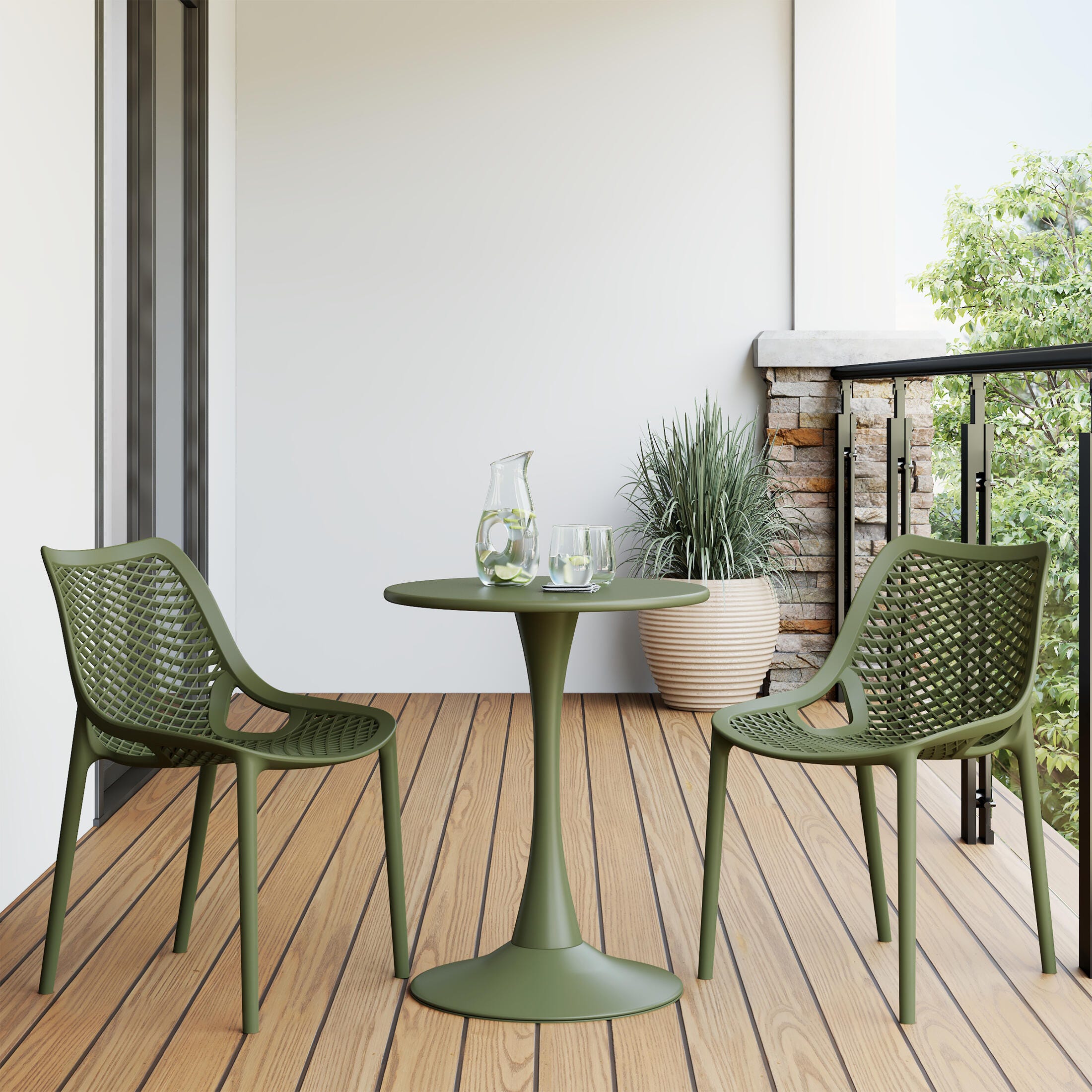 Westin Furniture Rhode Solid Outdoor Dining Table and 2 Chairs, Olive Green, rollover