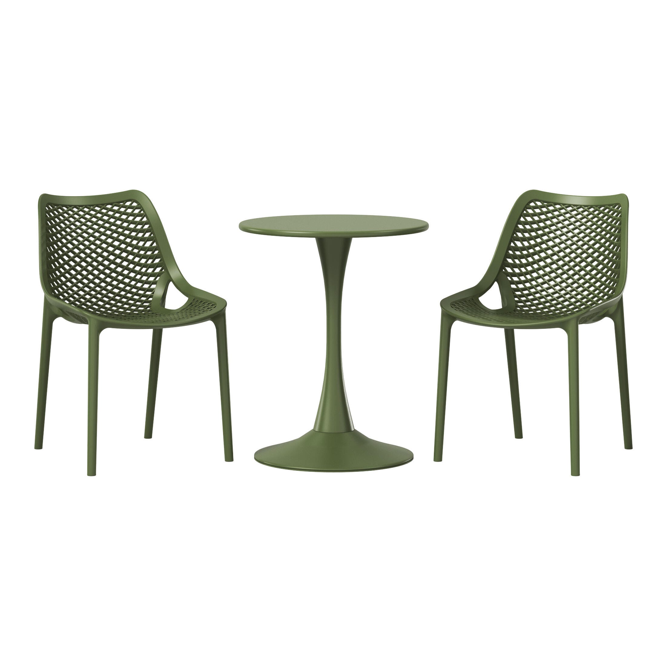Westin Furniture Rhode Solid Outdoor Dining Table and 2 Chairs, Olive Green, large