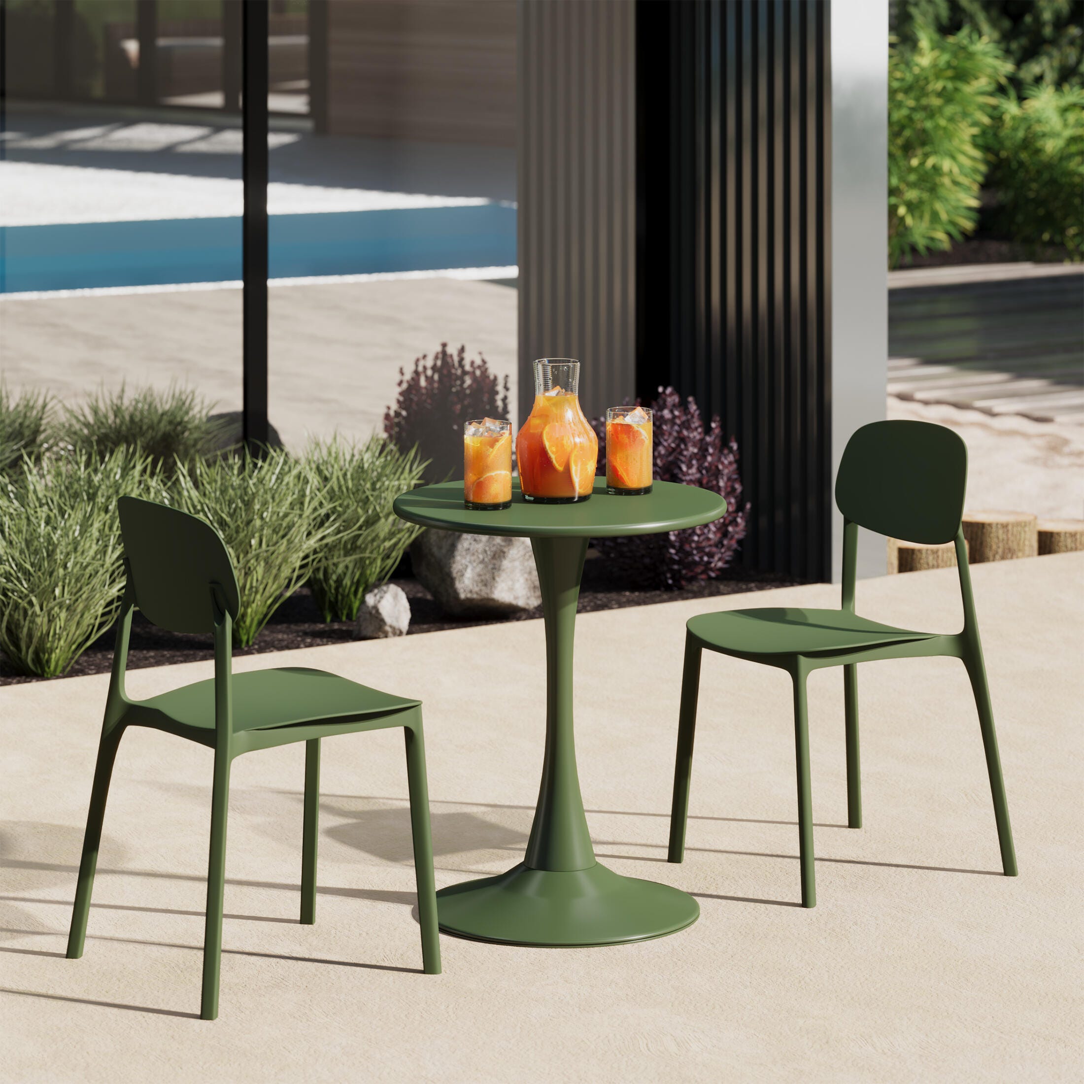 Westin Furniture Sterling Outdoor Dining Table and 2 Chairs, Olive Green