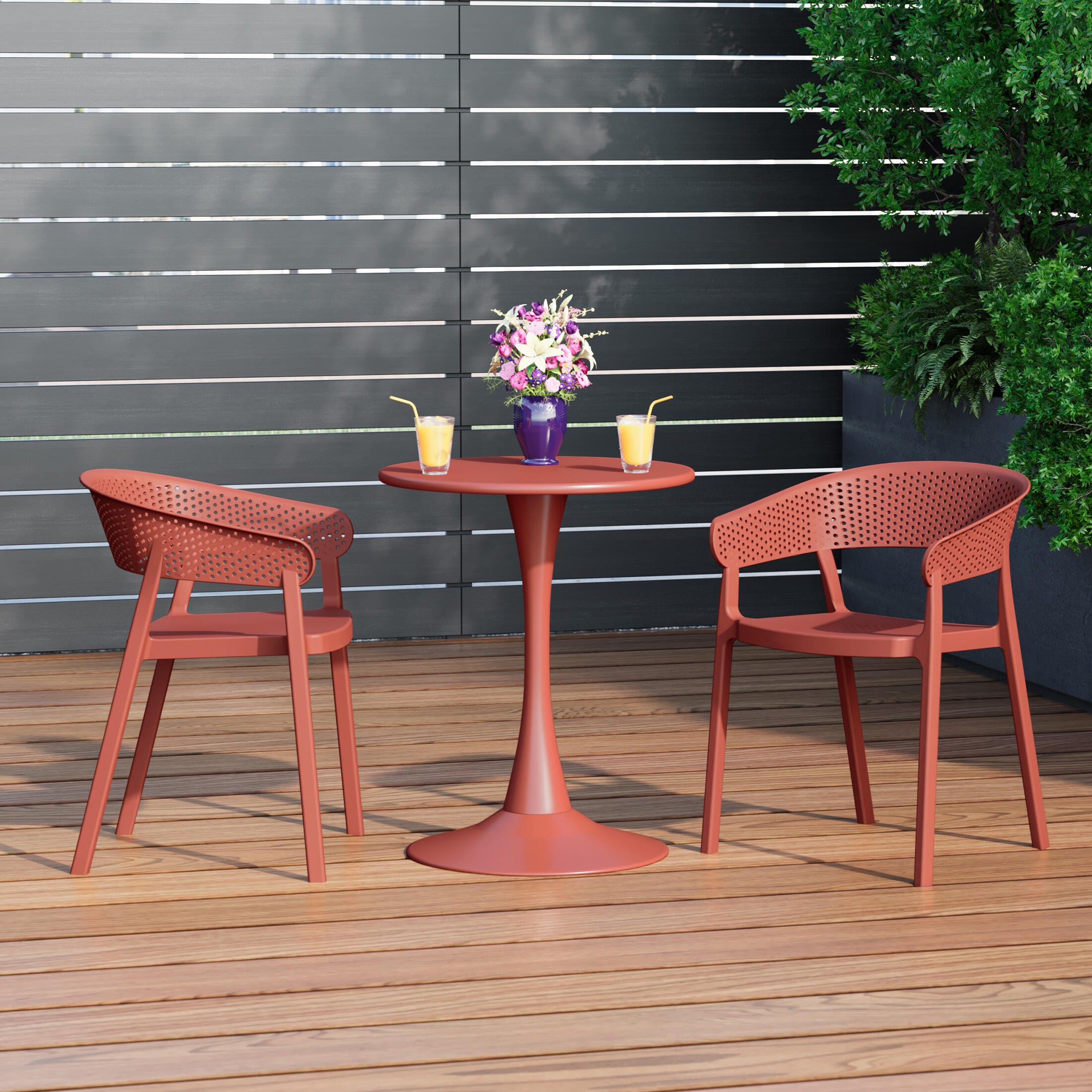 Westin Furniture Cove Solid Outdoor Dining Table and 2 Chairs, Red, rollover
