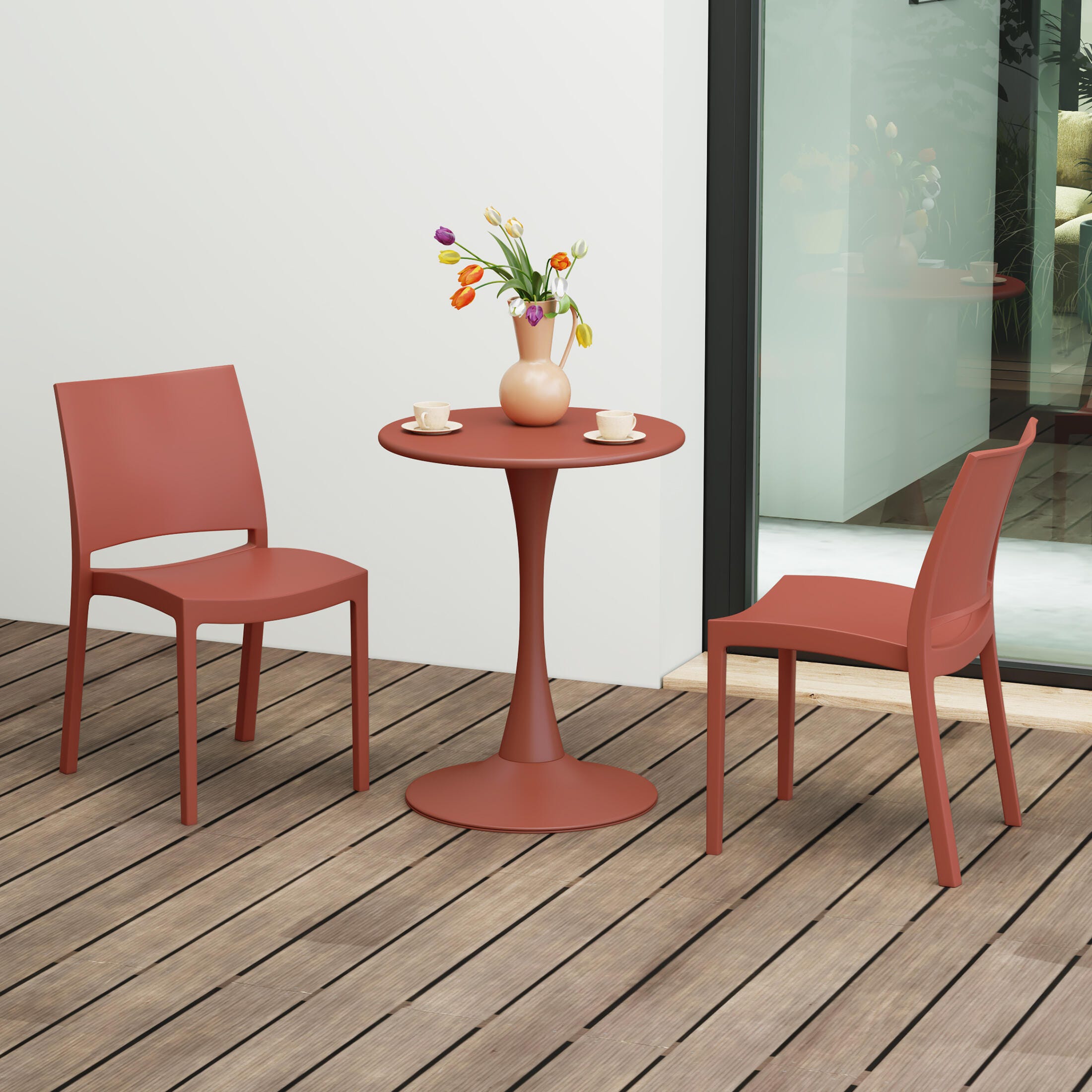 Westin Furniture Marbella Outdoor Dining Table and 2 Chairs, Red, rollover