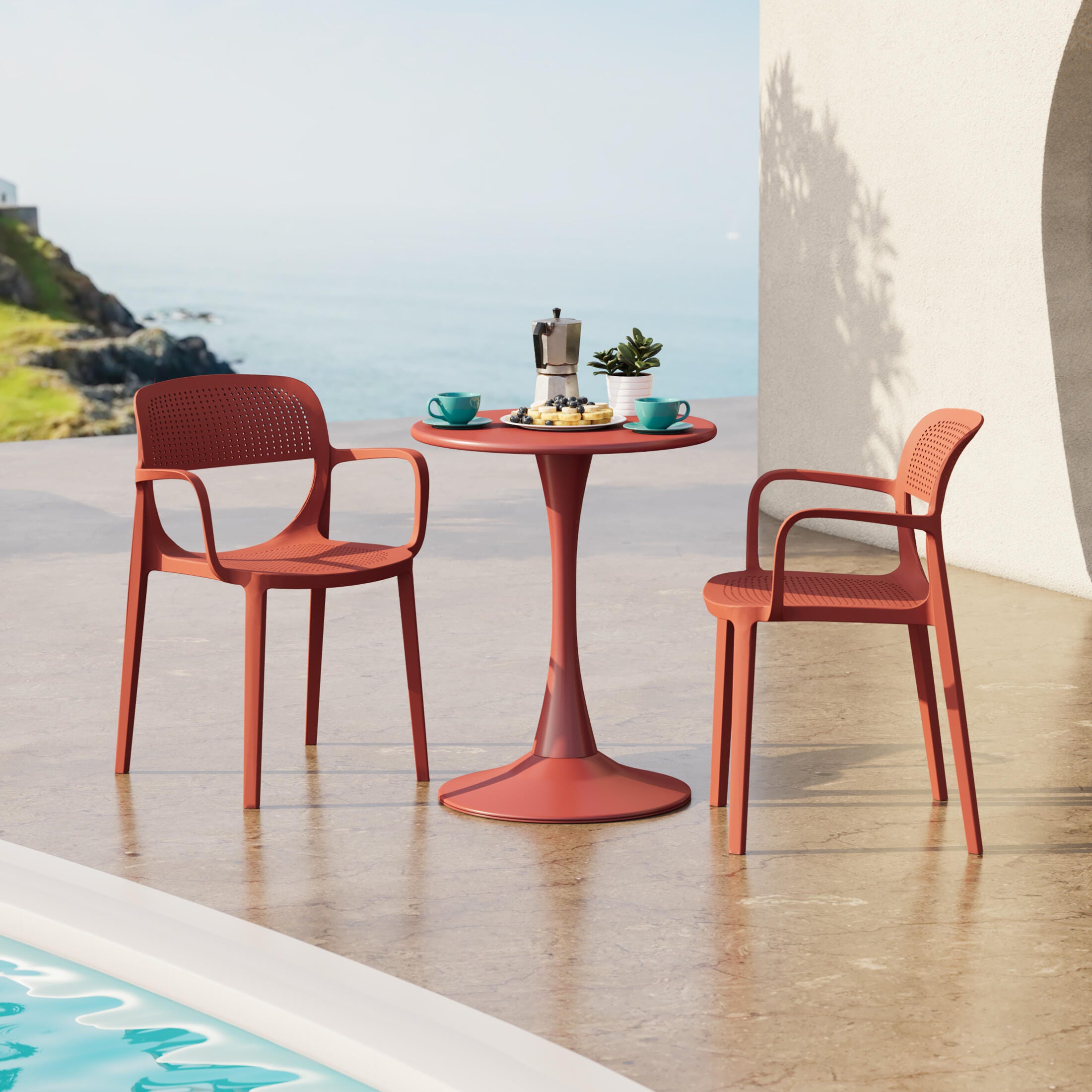 Westin Furniture Azure Outdoor Dining Table and 2 Chairs, Red, rollover