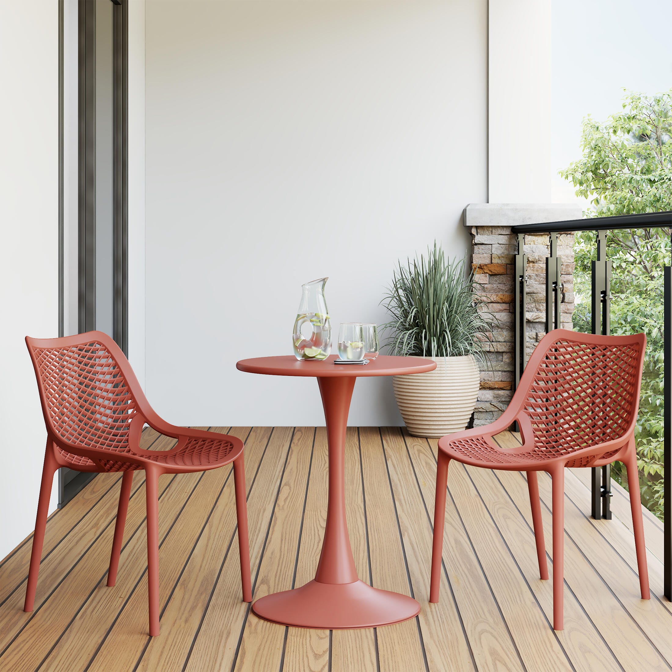 Westin Furniture Rhode Solid Outdoor Dining Table and 2 Chairs, Red, rollover