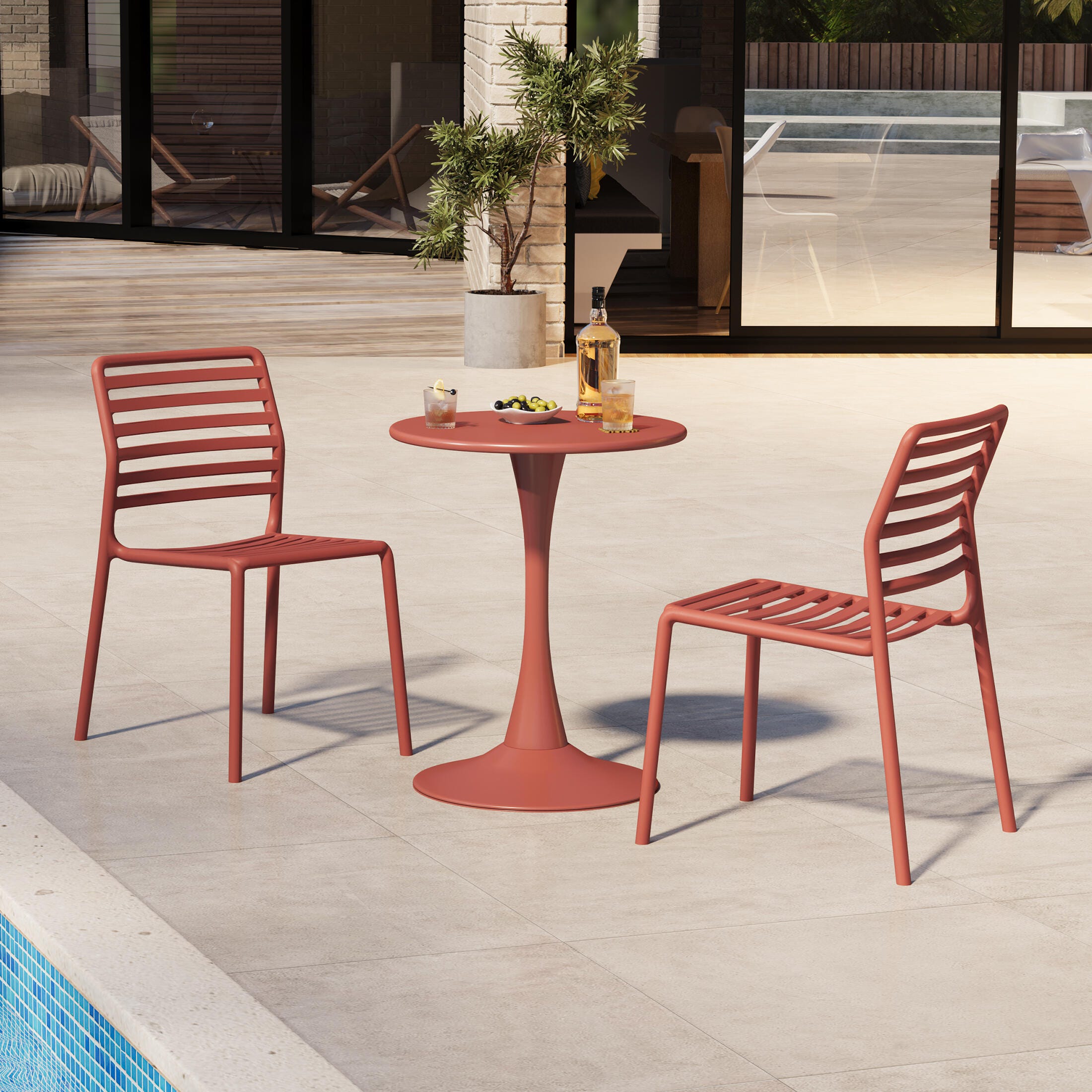 Westin Furniture Juniper Outdoor Dining Table and 2 Chairs, Red, rollover