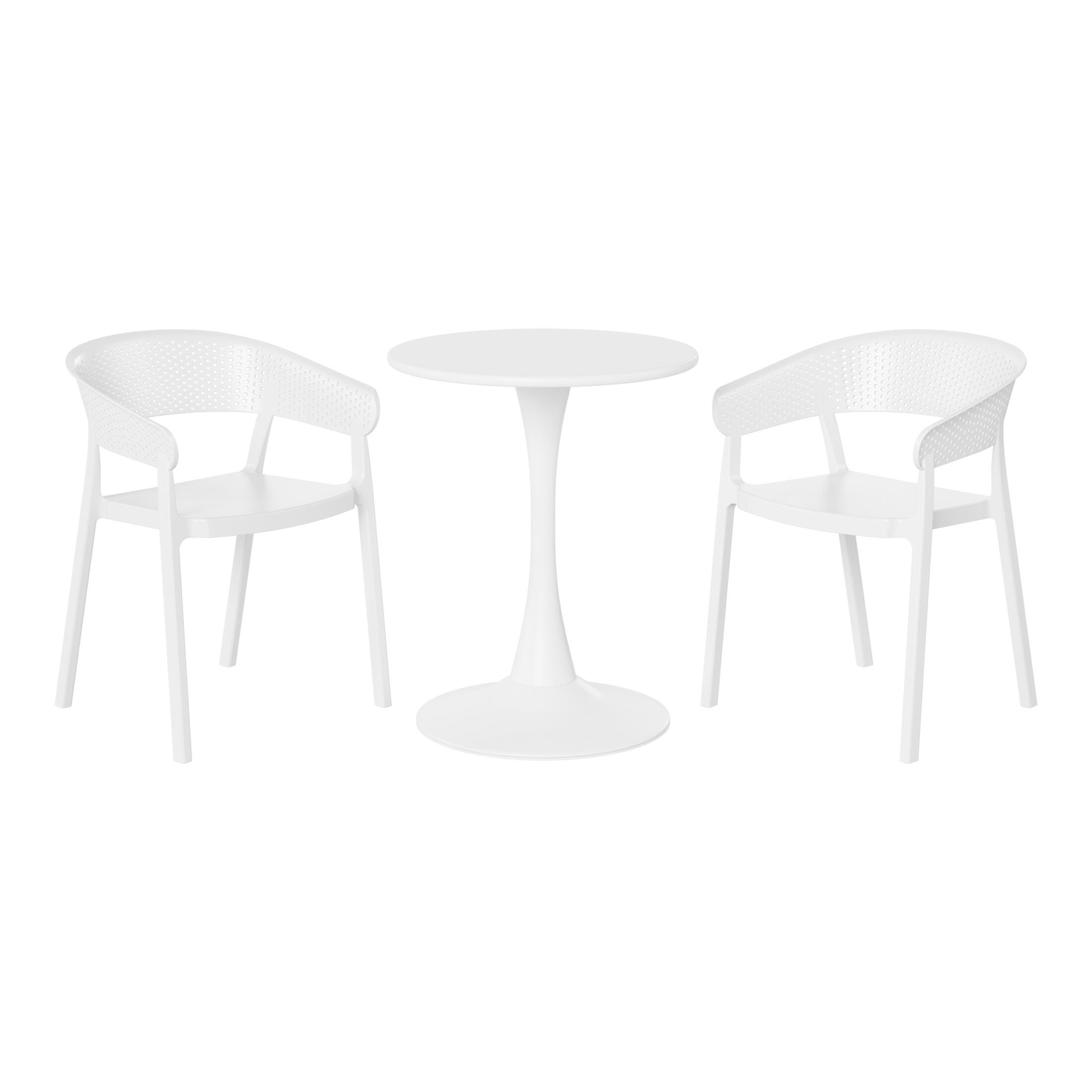 Westin Furniture Cove Solid Outdoor Dining Table and 2 Chairs, White, large
