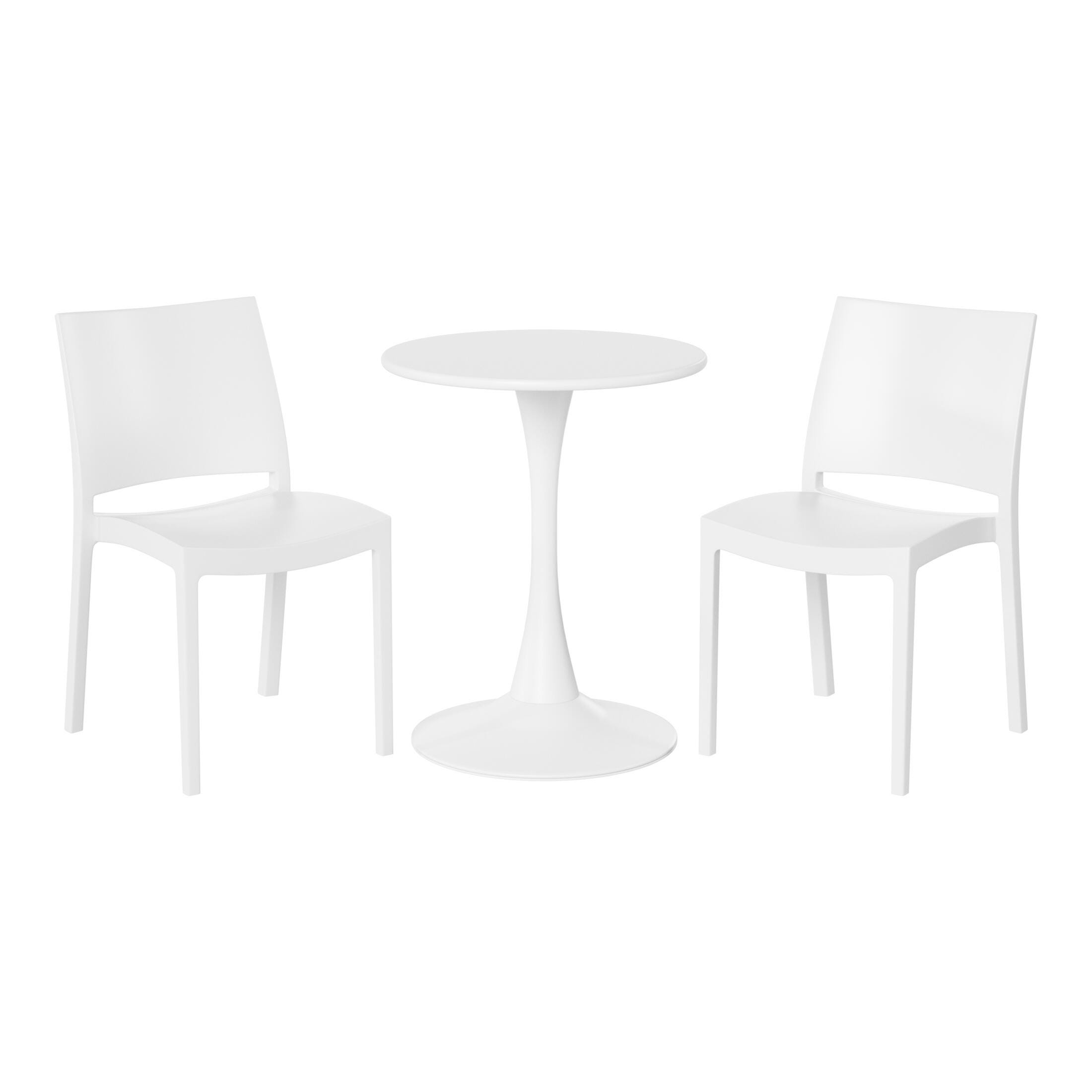 Westin Furniture Marbella Outdoor Dining Table and 2 Chairs, White, large