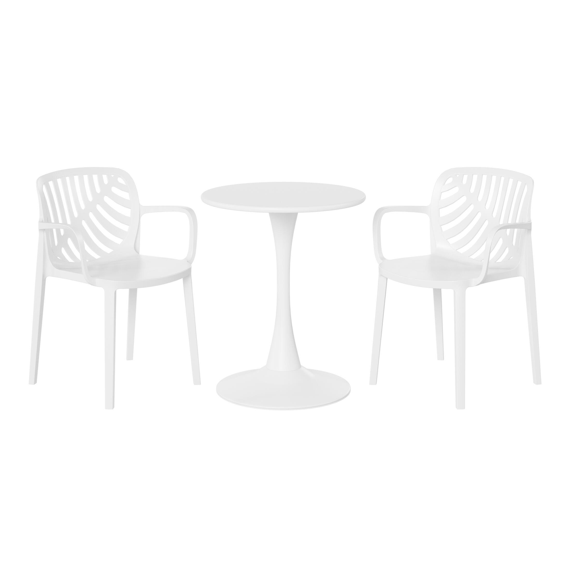 Westin Furniture Haven Solid Outdoor Dining Table and 2 Chairs, White, large