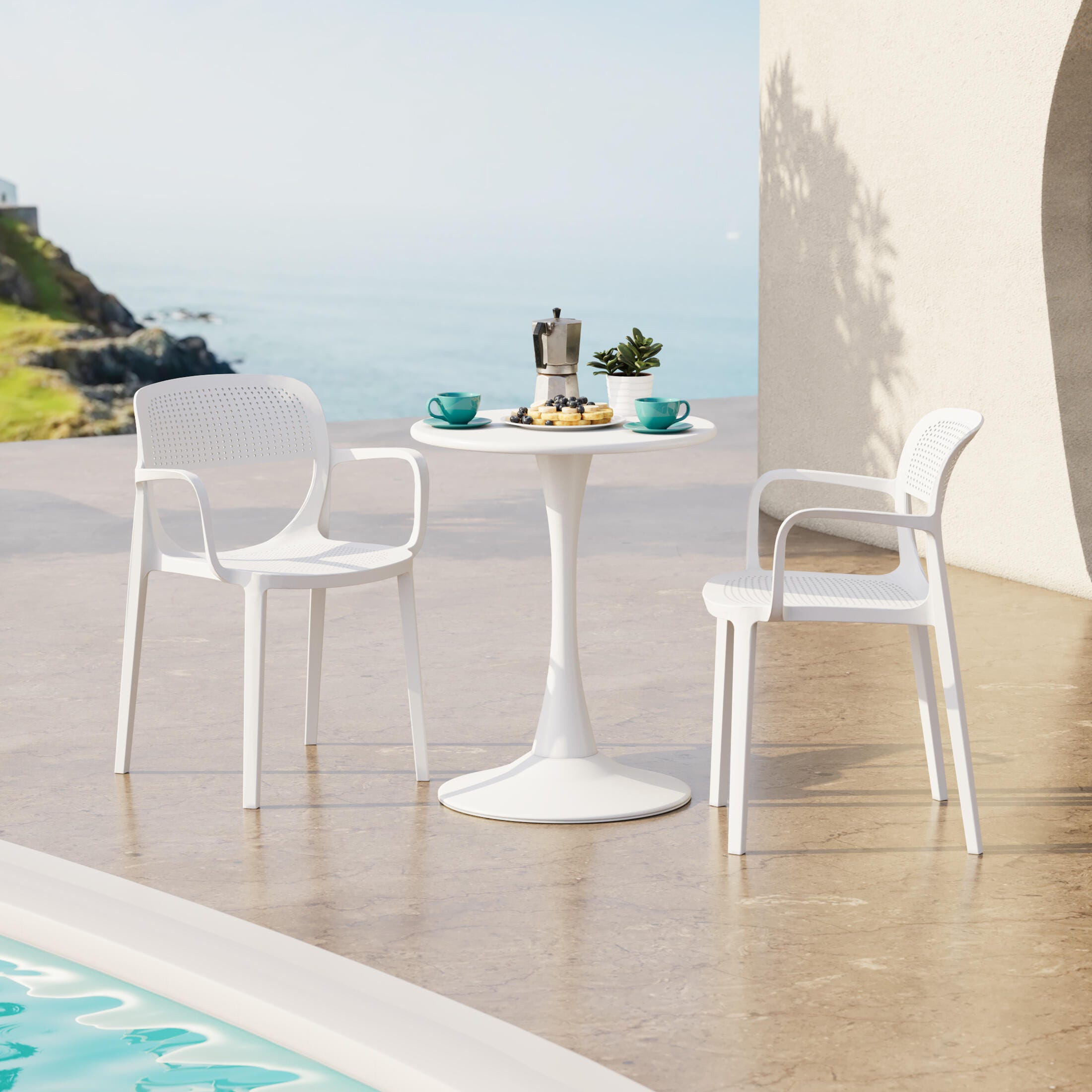Westin Furniture Azure Outdoor Dining Table and 2 Chairs, White, rollover