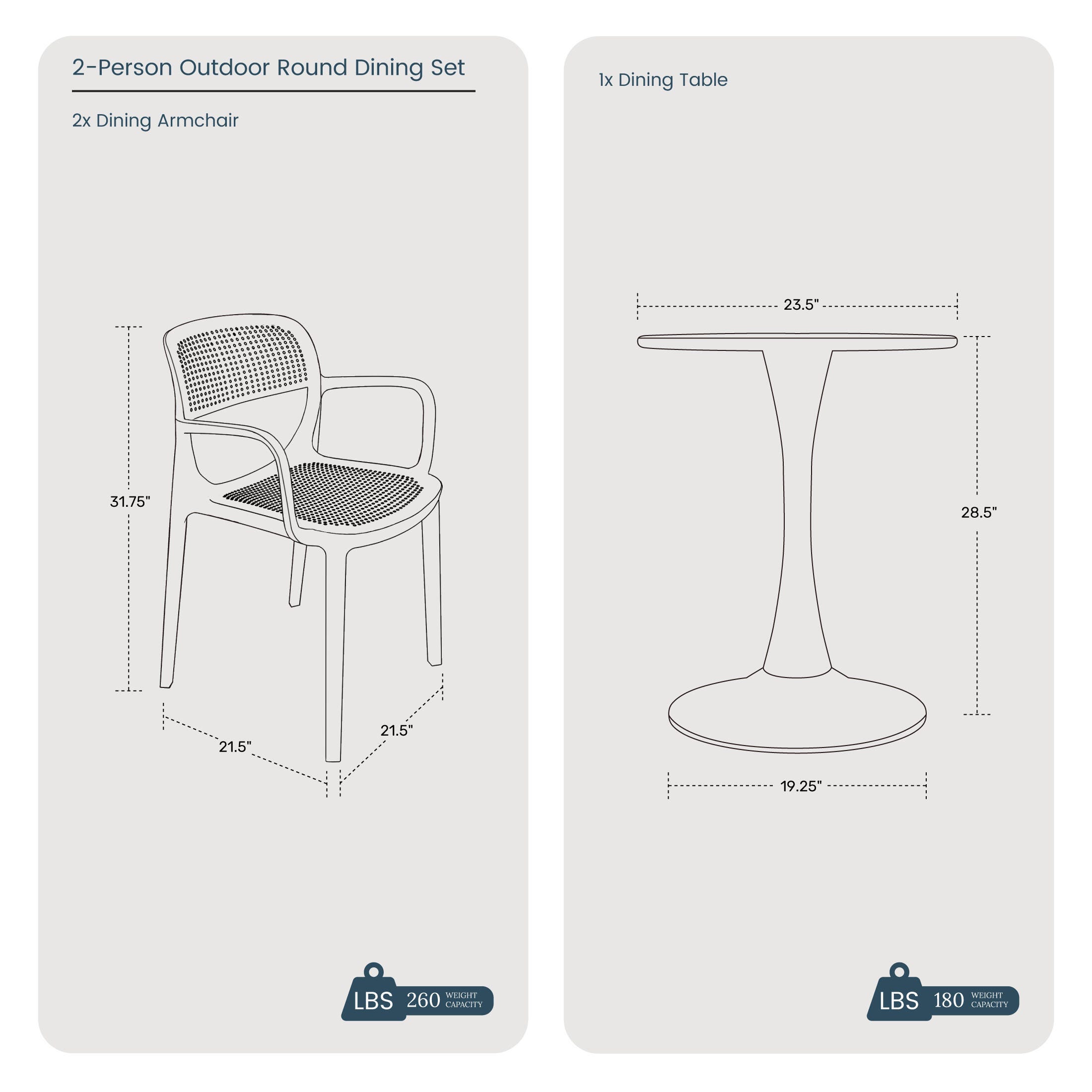 Westin Furniture Azure Outdoor Dining Table and 2 Chairs, White, large