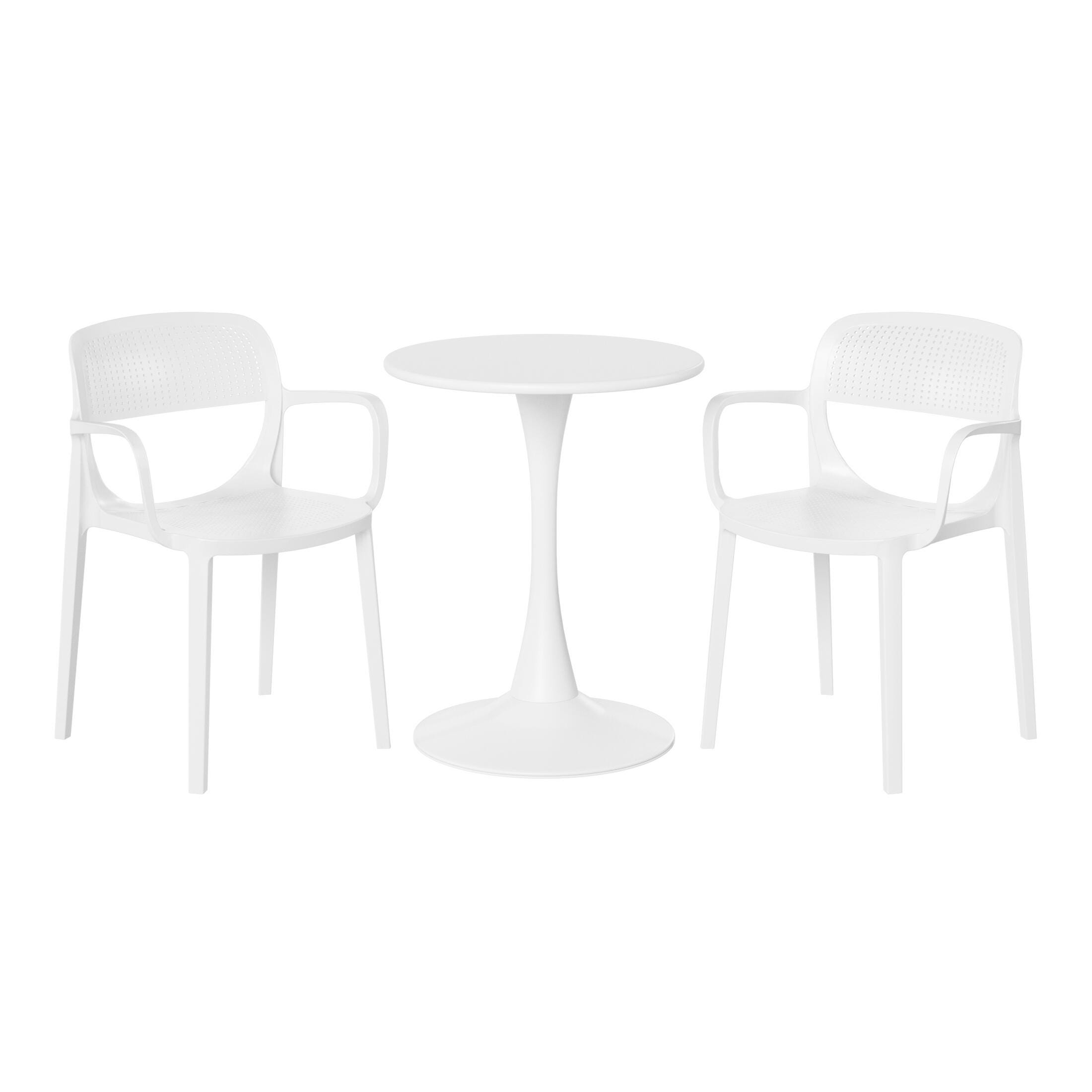 Westin Furniture Azure Outdoor Dining Table and 2 Chairs, White, large