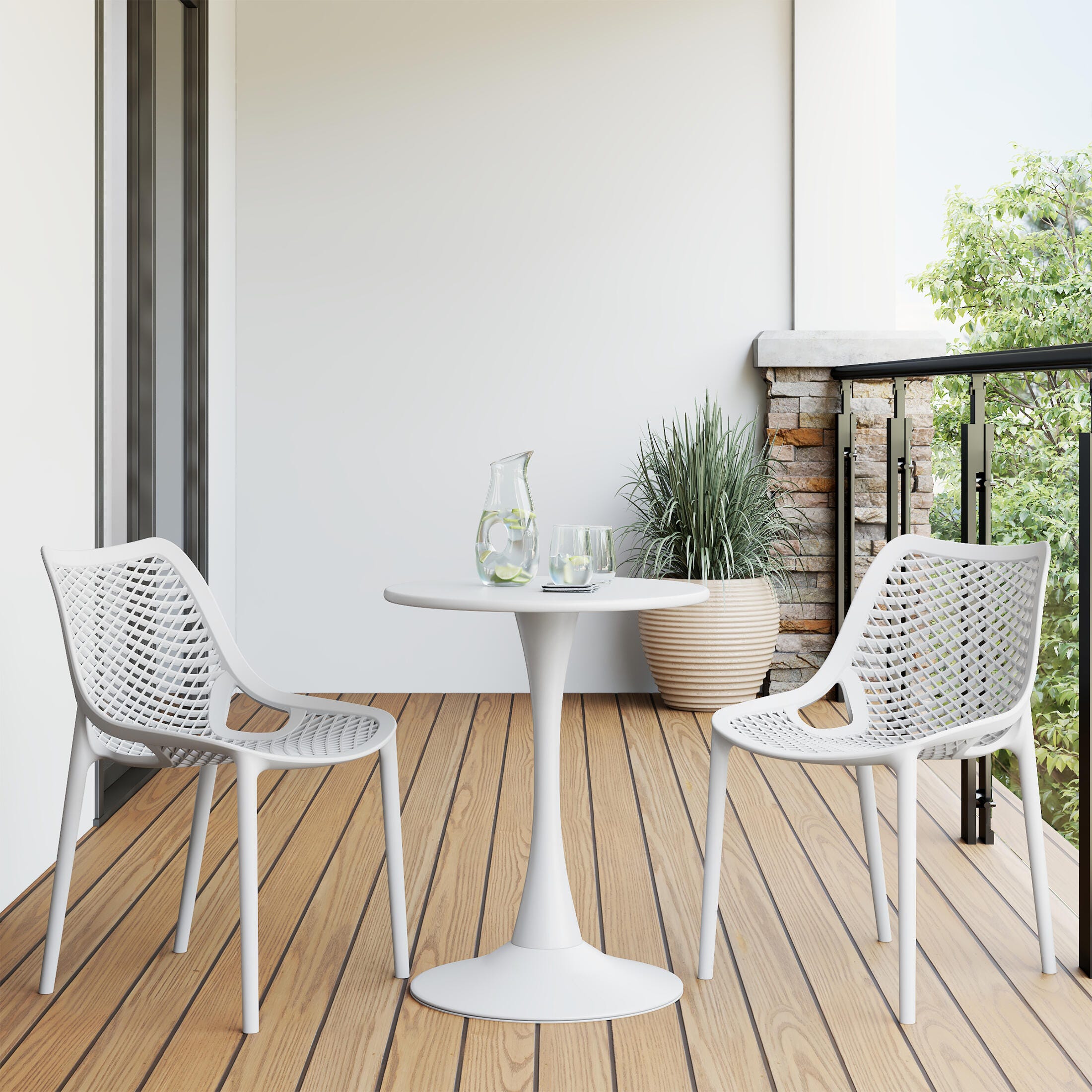 Westin Furniture Rhode Solid Outdoor Dining Table and 2 Chairs, White, rollover