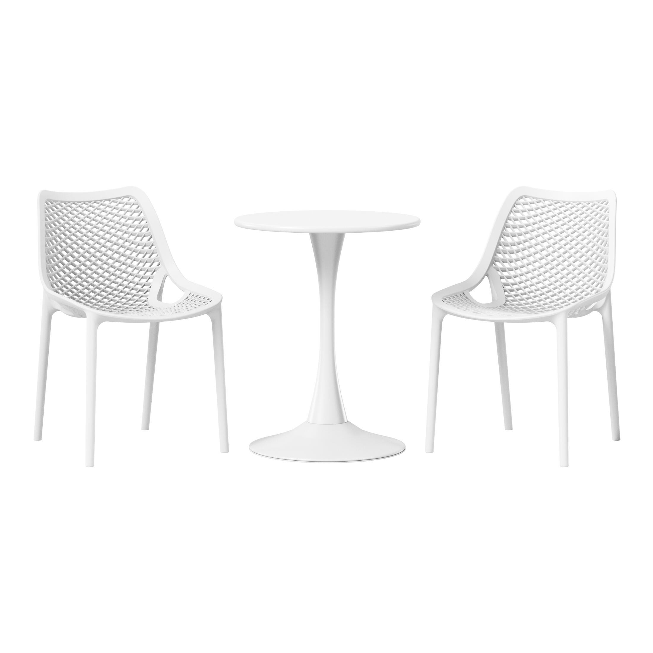 Westin Furniture Rhode Solid Outdoor Dining Table and 2 Chairs, White, large