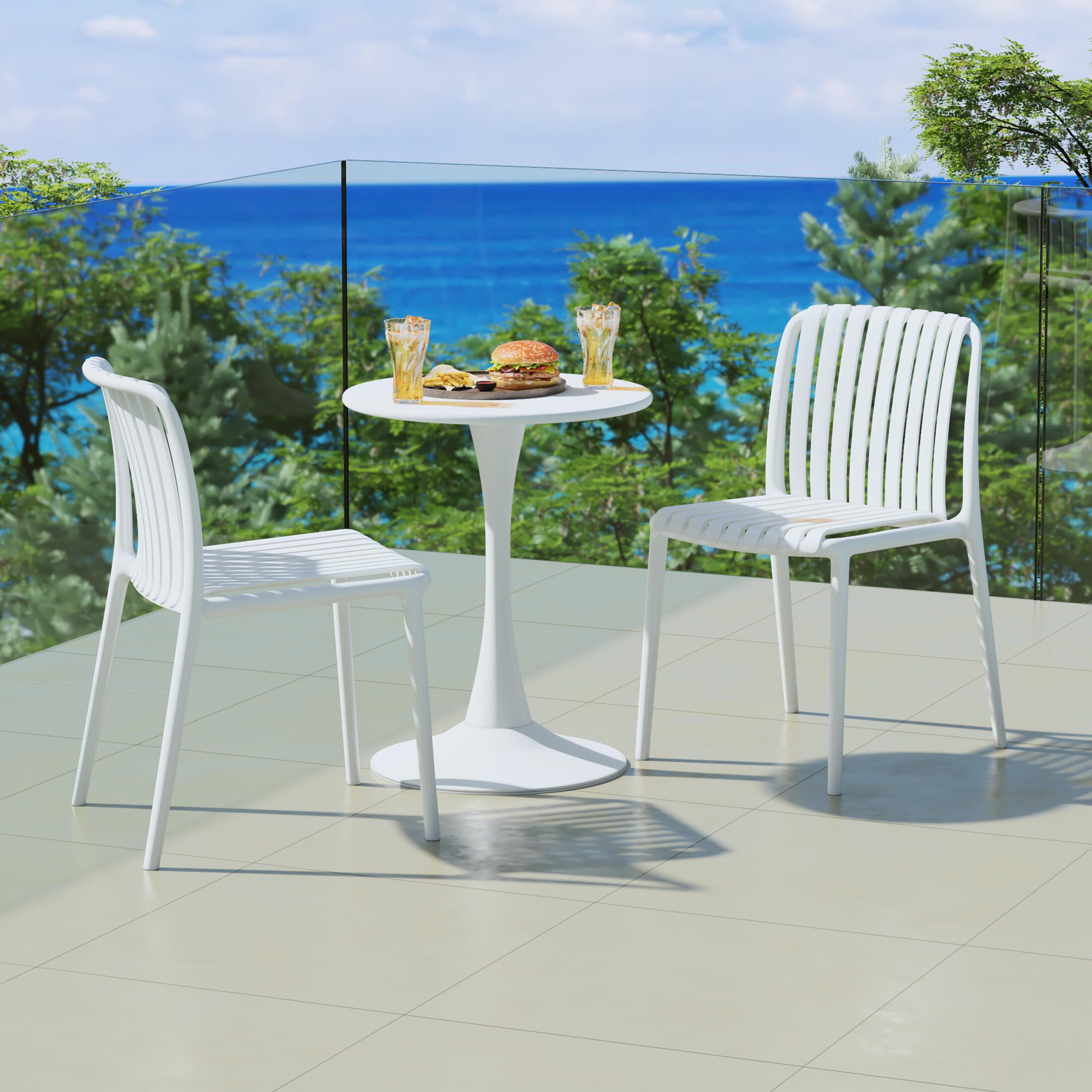 Westin Furniture Harlow Outdoor Dining Table and 2 Chairs, White, rollover