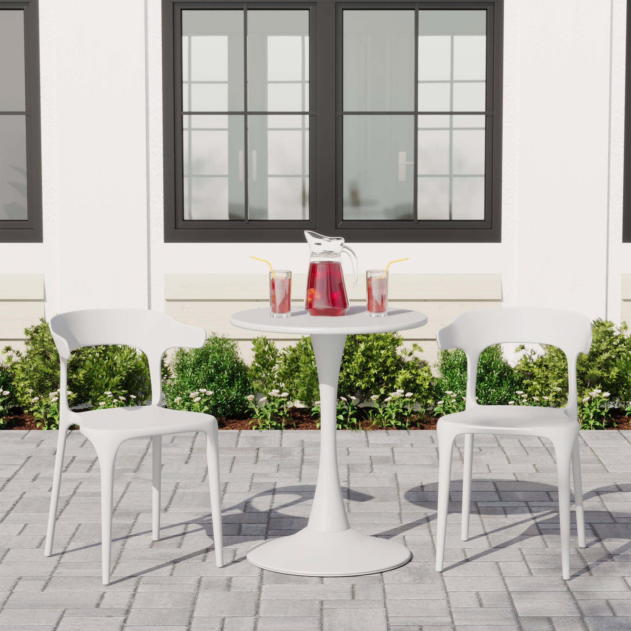 Westin Furniture Marina Outdoor Dining Table and 2 Chairs, White, rollover