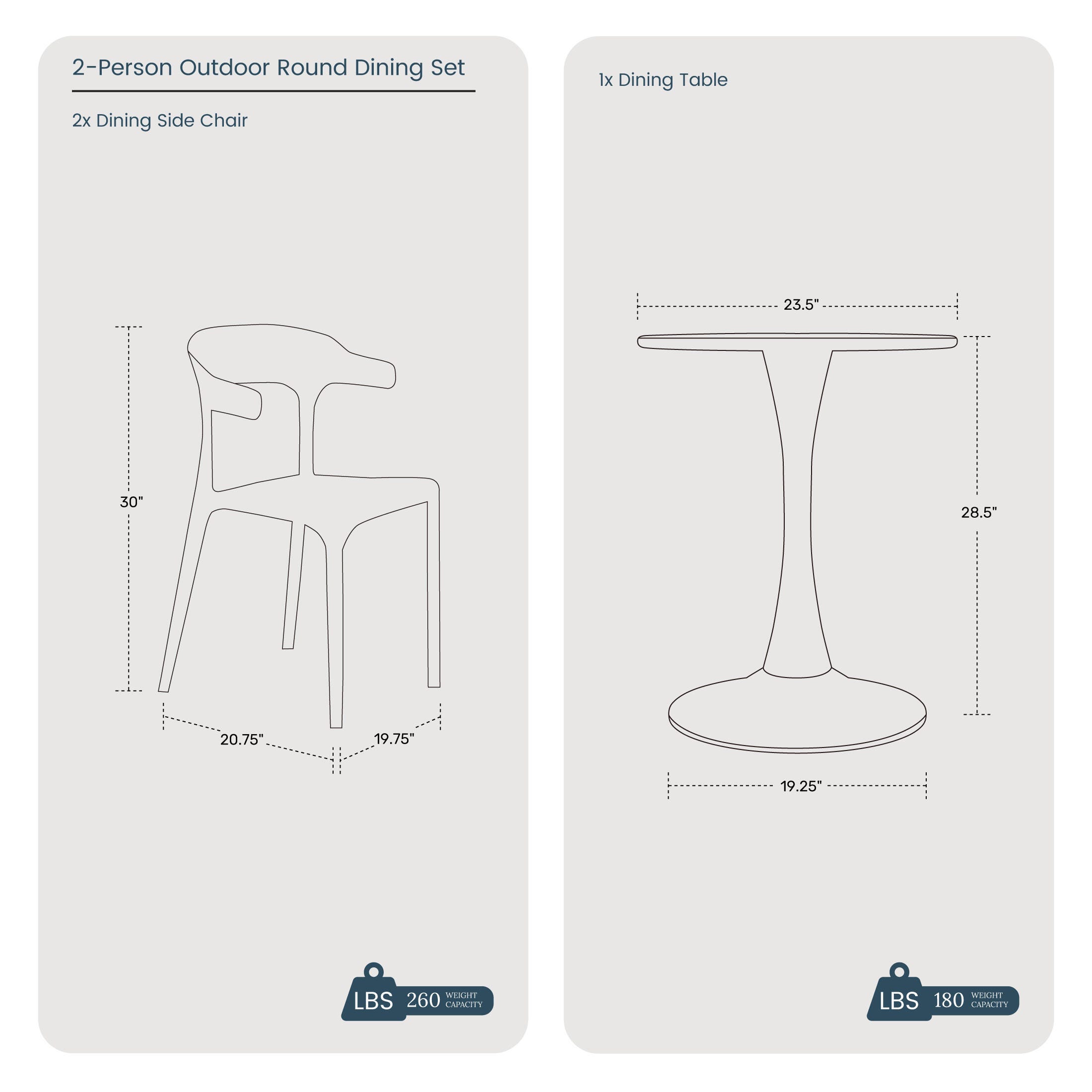 Westin Furniture Marina Outdoor Dining Table and 2 Chairs, White, large